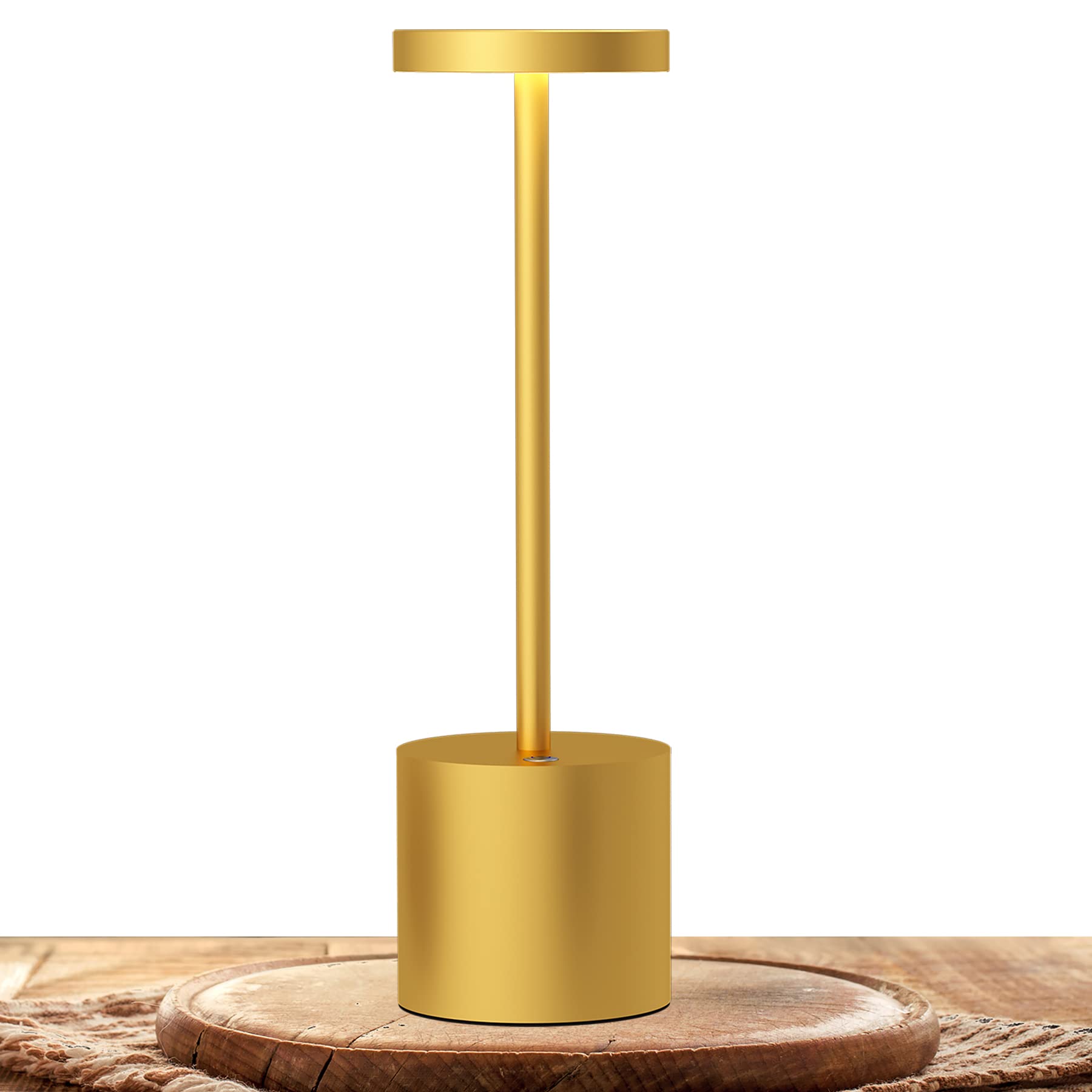 Rechargeable LED Cordless Table Lamp - Portable Battery Operated Desk Light with 2-Level Dimmable Brightness, Modern Metal Design for Indoor & Outdoor Use - Perfect for Home Office, Restaurant, Bar, Cafe, Bedroom Nightstand (Gold)