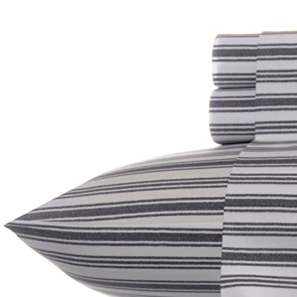 Nautica King Cotton Percale Sheets - Striped Charcoal Bedding Set for Home Decor
