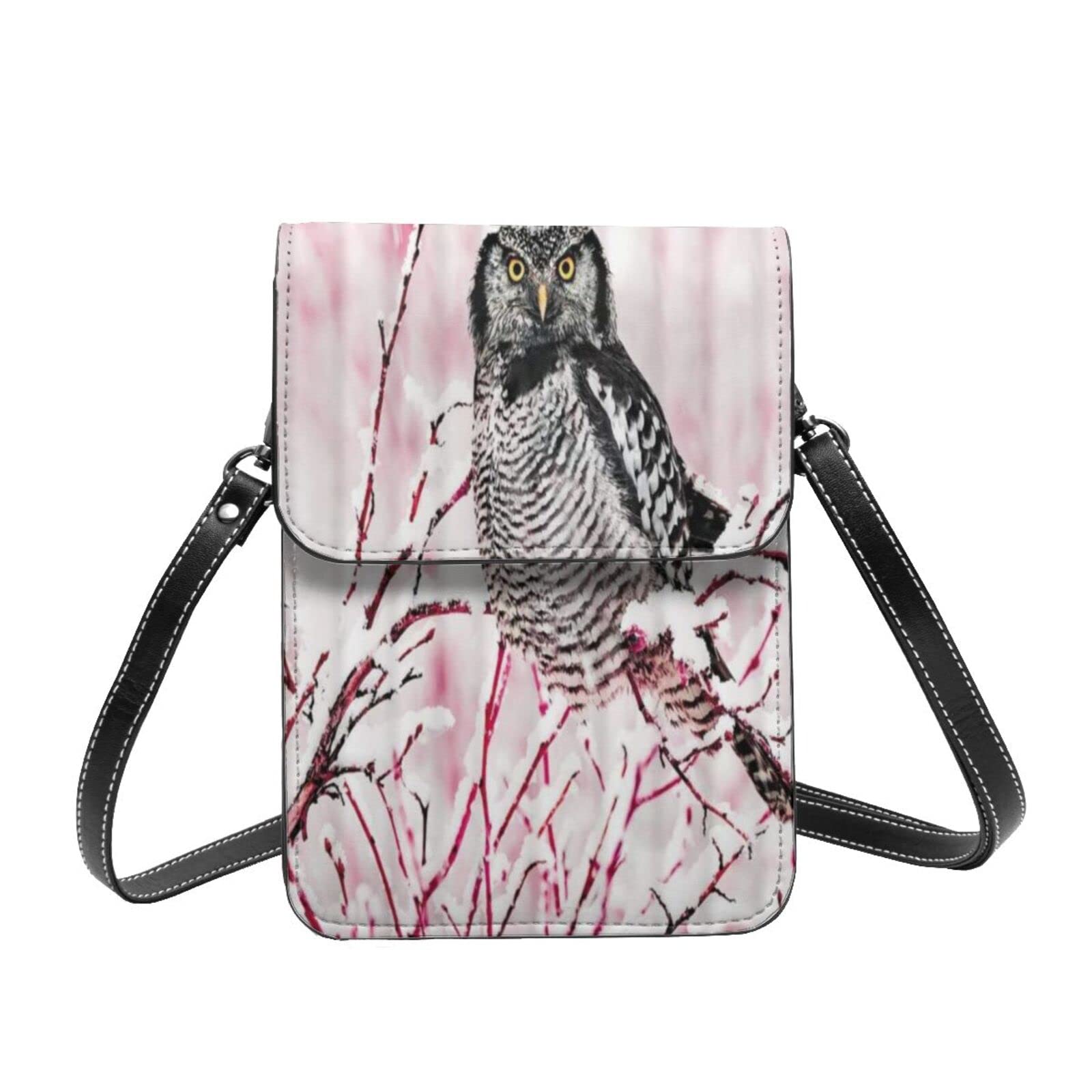 Small Crossbody Phone Bag for Women - Pink Owl Pattern Leather Purse with Adjustable Strap, Mini Wallet Pouch | Lightweight Shoulder Bag for Daily Use, Travel & Shopping