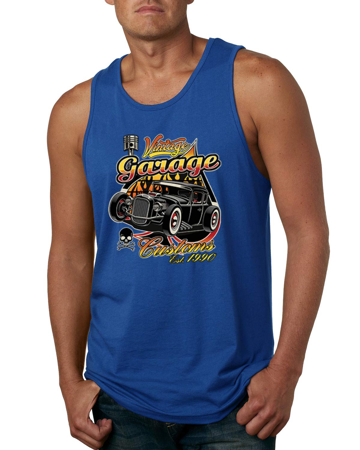 1990 Vintage Garage Customs Hot Rod Classic Car & Truck Graphic Tank Top for Men - Perfect for Car Shows, Cruises & Summer Outings