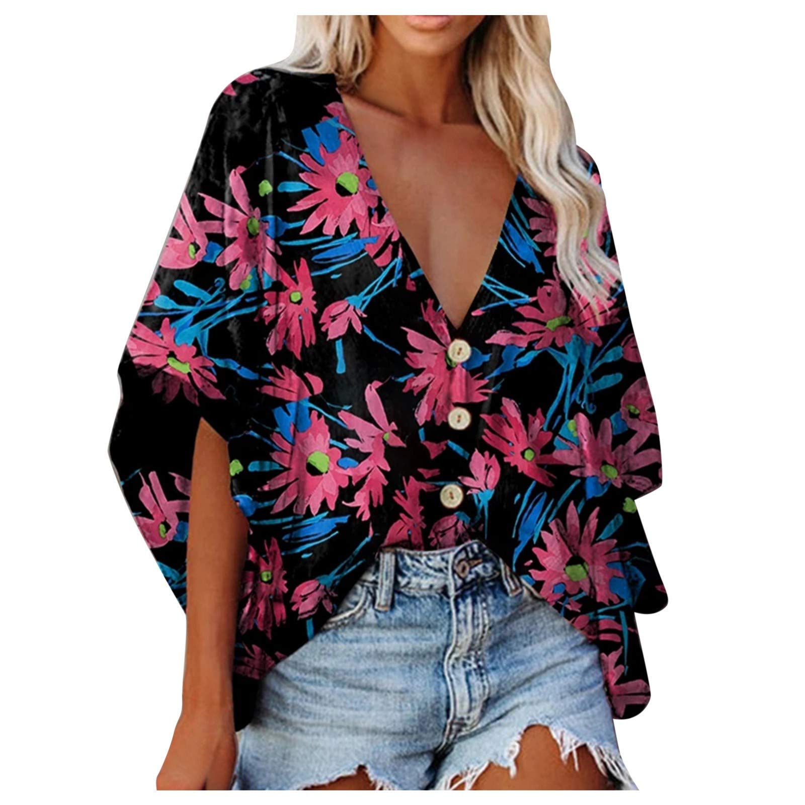 Women's Short Sleeve T-Shirts & Long Sleeve Henley Shirts - V Neck Ribbed Button Down Knit Sweater Fitted Tops for Casual Wear, Layering and Everyday Outfits