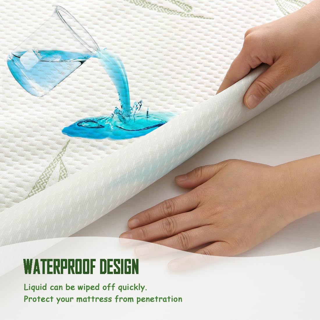 King Size Waterproof Mattress Protector - Premium Cooling Bamboo Viscose Mattress Pad | Breathable, Noiseless & Machine Washable | 21