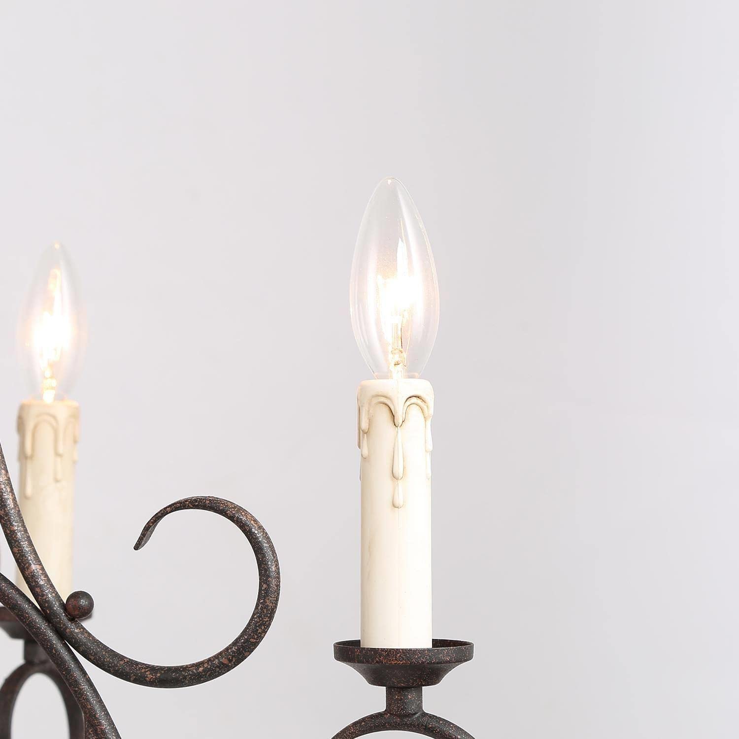 LALUZ 5-Light Farmhouse Chandelier - Rustic Dining Room Lighting Fixture with Crystal Accents - Aged Iron Finish - Perfect for Dining Room, Living Room & Entryway Decor