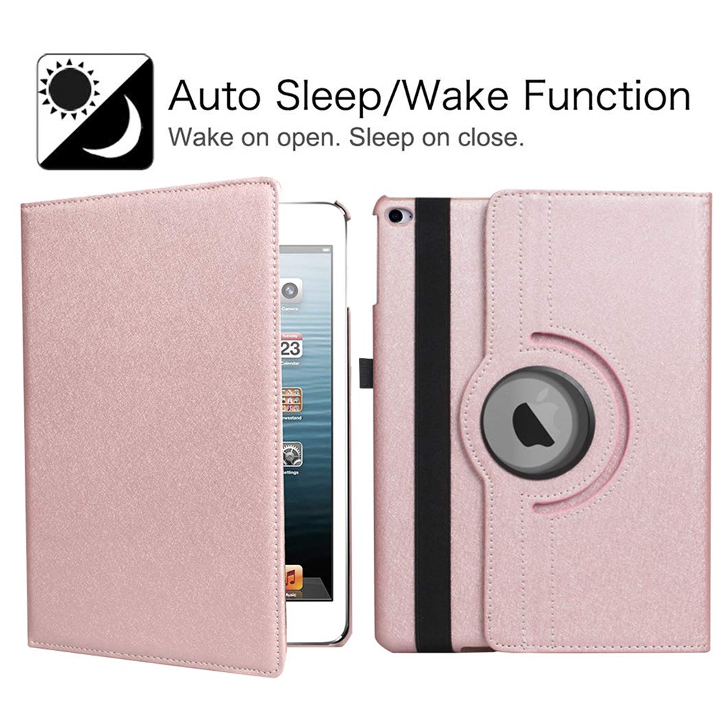 360° Rotating Stand Protective Case for iPad 9.7 inch (5th/6th Gen 2018/2017) & iPad Air 2 - Auto Sleep/Wake Smart Cover with Shock Absorption - Rose Gold | Perfect for Work, Travel & Home Use