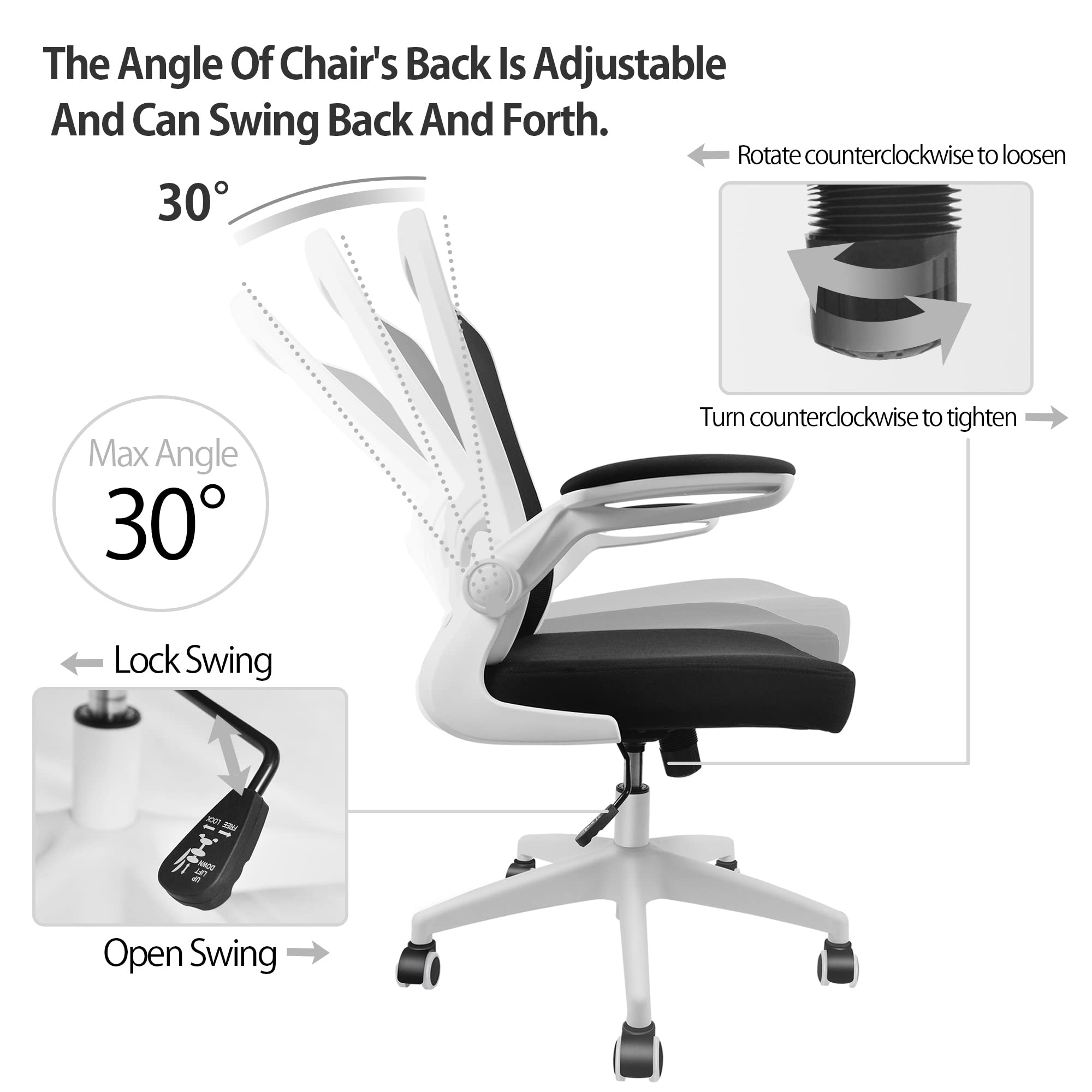 FelixKing Ergonomic Office Chair - Adjustable Height Swivel Desk Chair with Lumbar Support & Flip-Up Armrests for Home Office, Gaming, Conference Room (White) - Perfect for Long Work Hours & PC Gaming Sessions