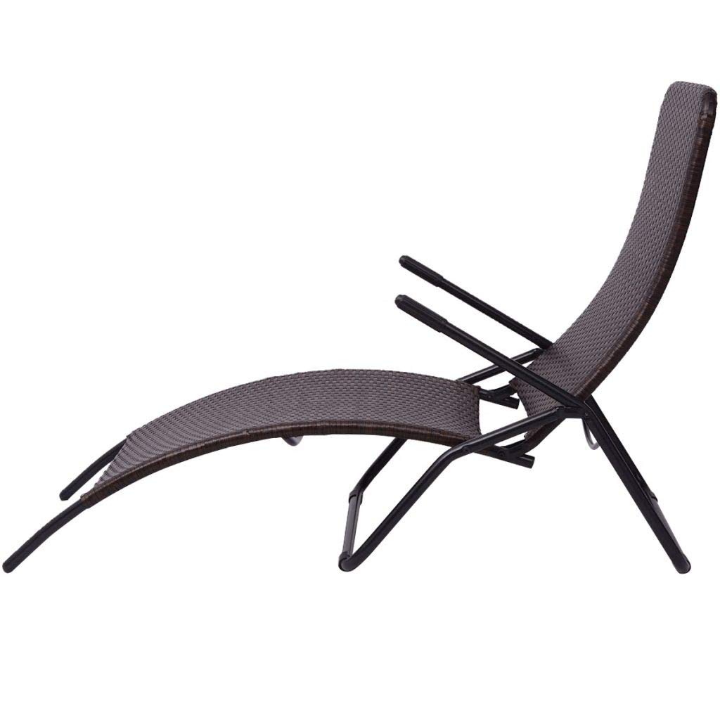 FAMIROSA Brown Poly Rattan Folding Sun Lounger Chair - Portable Outdoor Patio Poolside Relaxation for Beach, Garden & Backyard