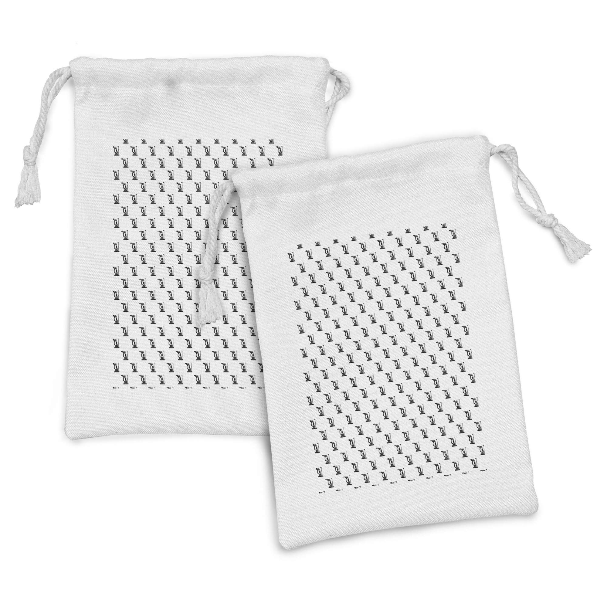 Ambesonne Eye Chart Fabric Pouch Set of 2 - Monochrome Phoropter Design Drawstring Bags (9