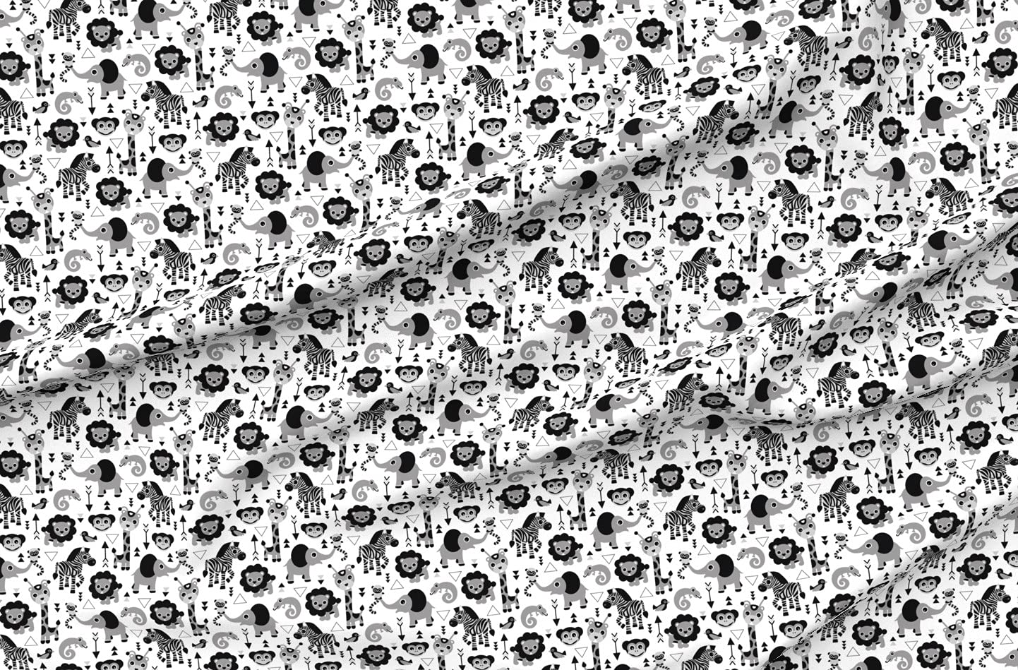 Geometric Jungle Zoo Safari Animal Print Denim Fabric by The Yard - Black White Gray Monkey Design for Kids Clothing, Home Decor & Upholstery | Perfect for DIY Apparel, Curtains & Throw Pillows