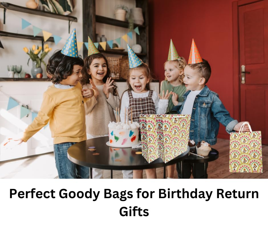 IncyWincy 10-Pack Floral Gift Bags | Small Paper Goodie Bags for Birthday Party Favors, Wedding Favors, Baby Shower Gifts | Rainbow Treat Bags 25x20x10cm | Perfect for Candy, Small Toys & Party Favors