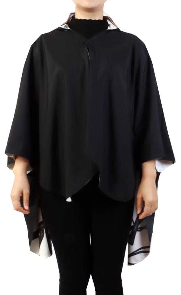 Black & White Reversible Waterproof Rain Cape - Swirling Horse Design | Windproof & Lightweight Poncho for Outdoor Activities, Horse Riding, Camping & Hiking