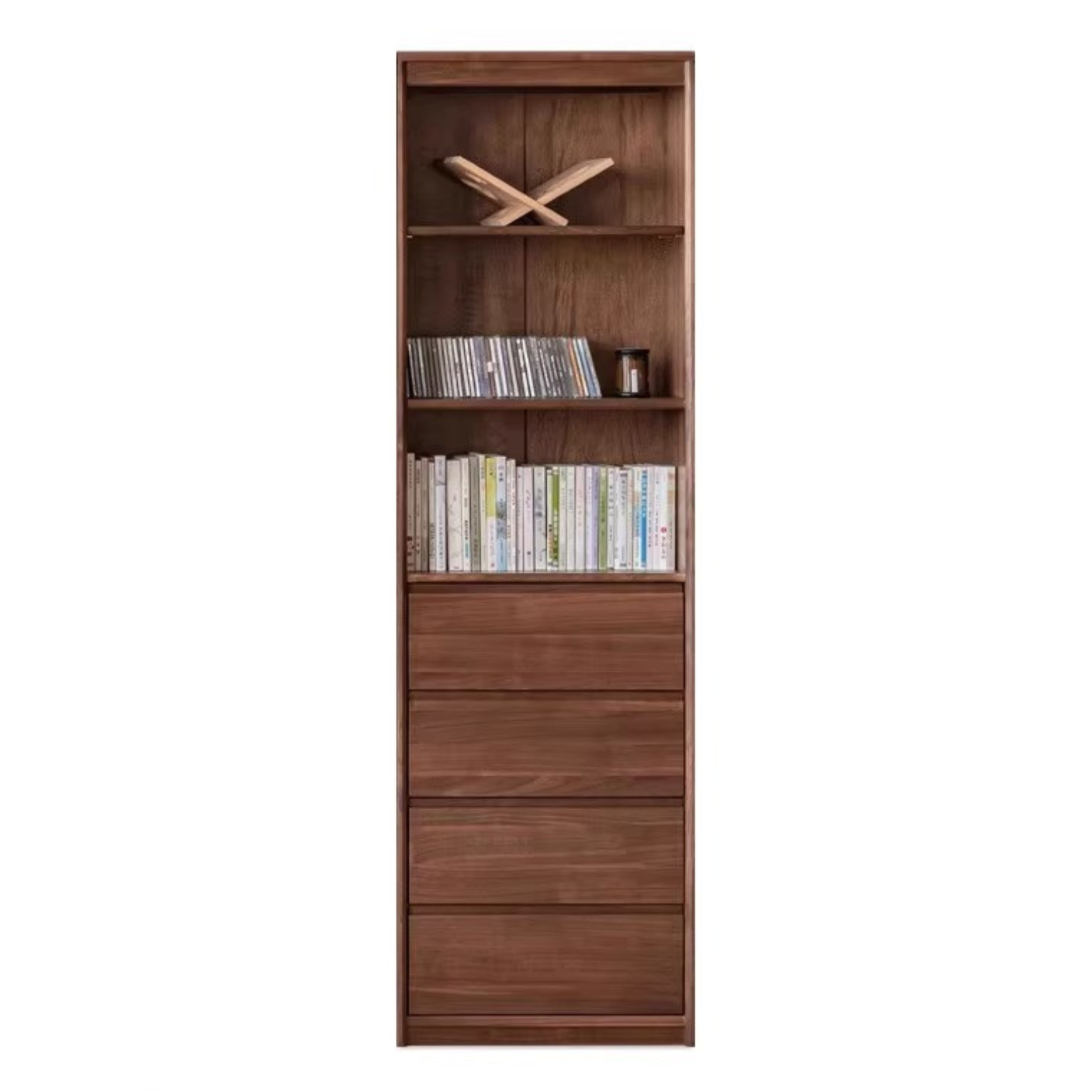 Solid Black Walnut Wood Bookcase with Glass Doors - Stylish Display & Storage Cabinet for Living Room, Office, or Library