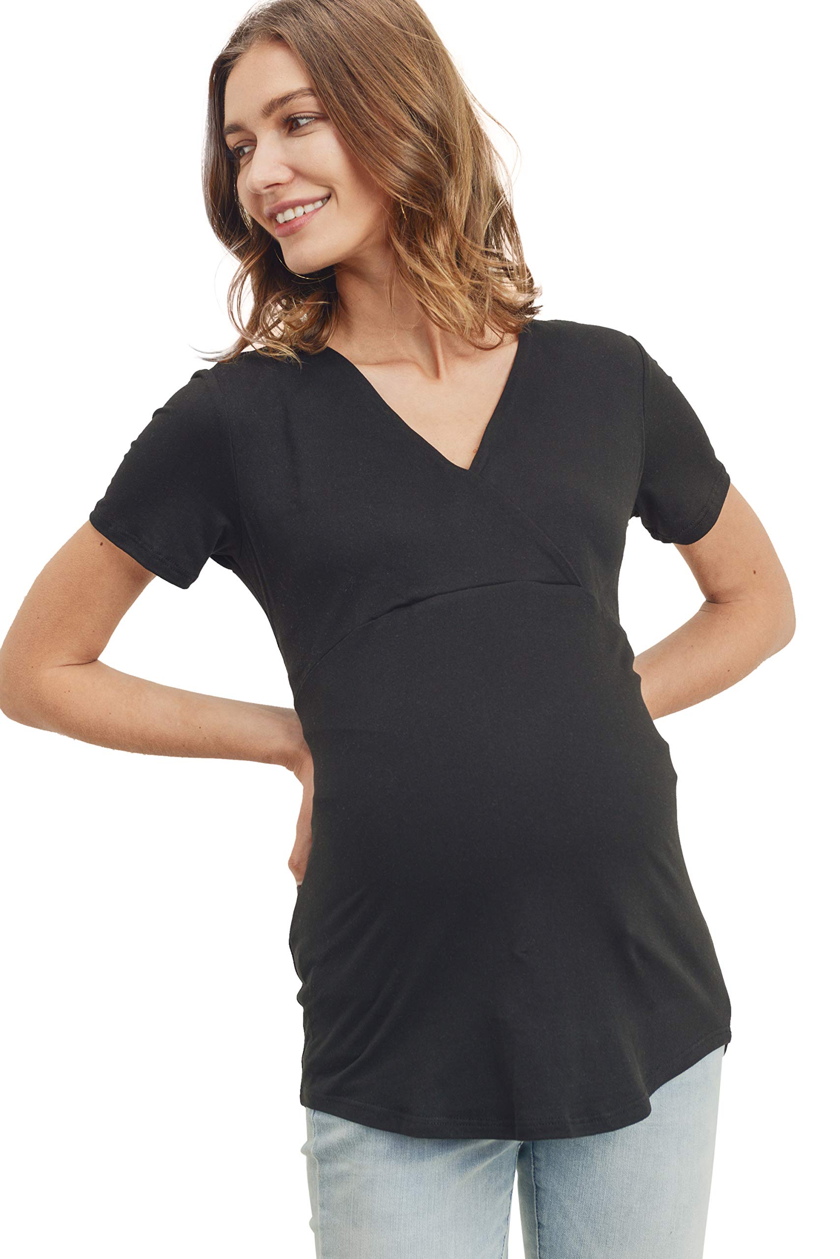 Comfortable Women's Maternity V-Neck T-Shirts - Soft Stretch Cotton Pregnancy Tops for Everyday Wear | Perfect for Work, Casual Outfits & Maternity Photos
