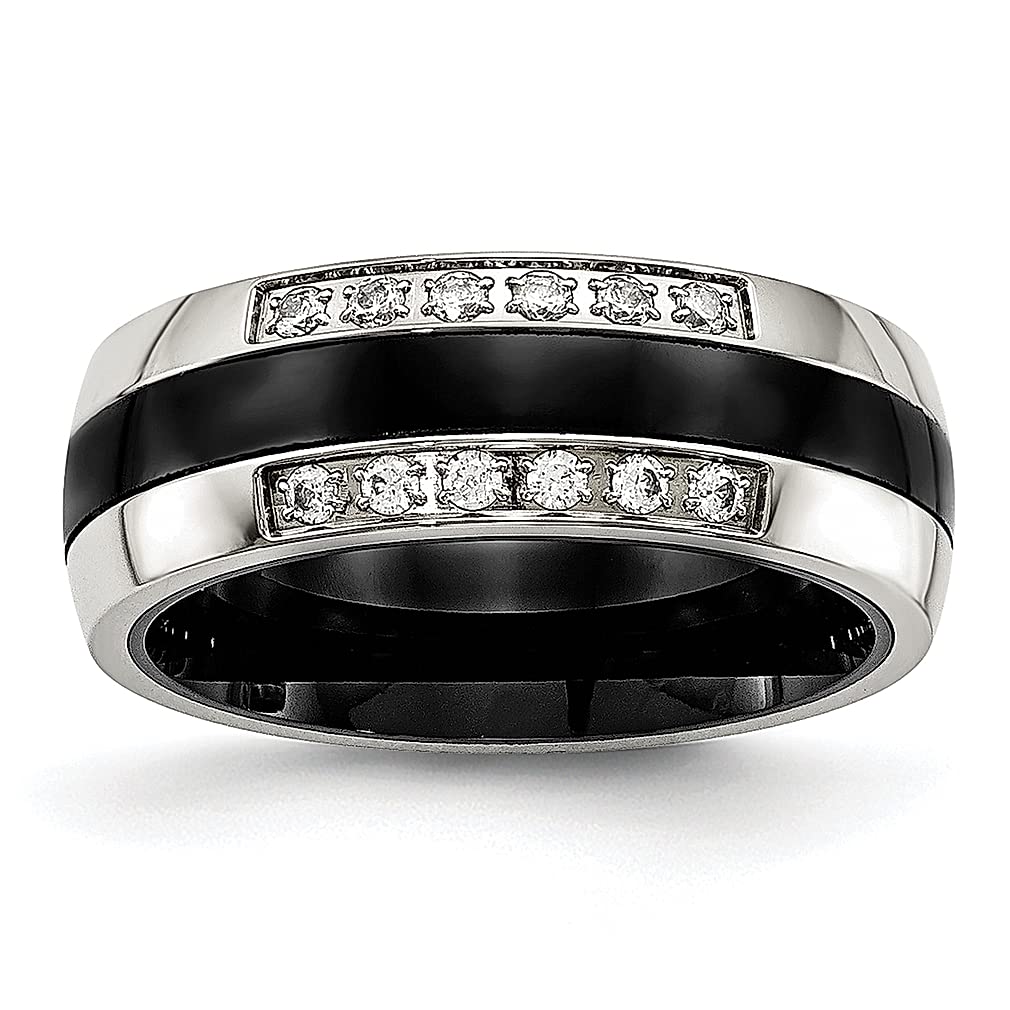 ICE CARATS Stainless Steel Black Ceramic Cubic Zirconia CZ Band Ring for Men - Wedding, Engagement & Fashion Jewelry - Perfect Gift for Dad, Husband & Boyfriend - Ideal for Anniversaries, Birthdays & Special Occasions
