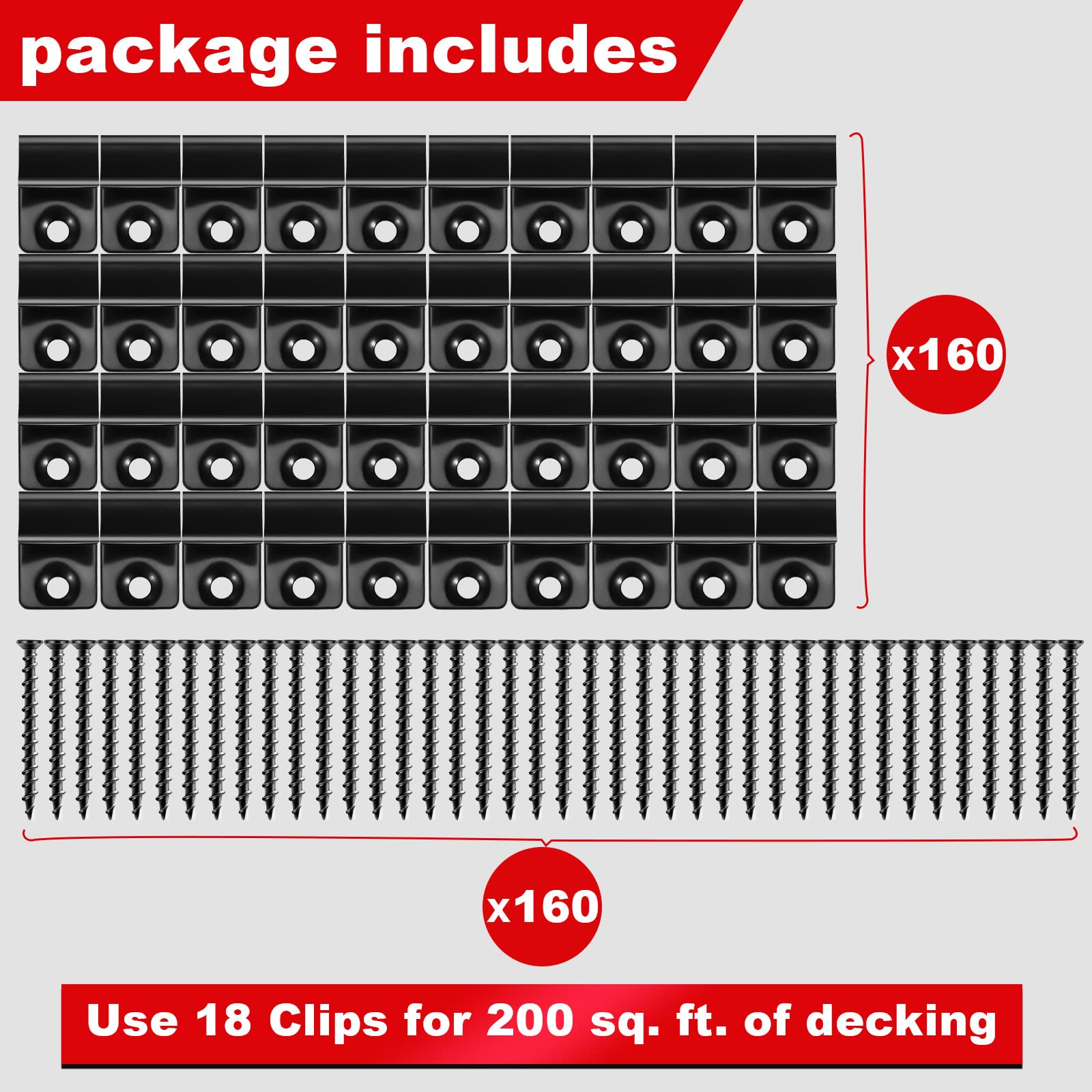 304 Stainless Steel Hidden Deck Clips (160 Pack) - Universal Composite Decking Fasteners with Screws for Secure & Durable Deck Boards | Perfect for Outdoor Patio, Porch & Backyard Deck Installation