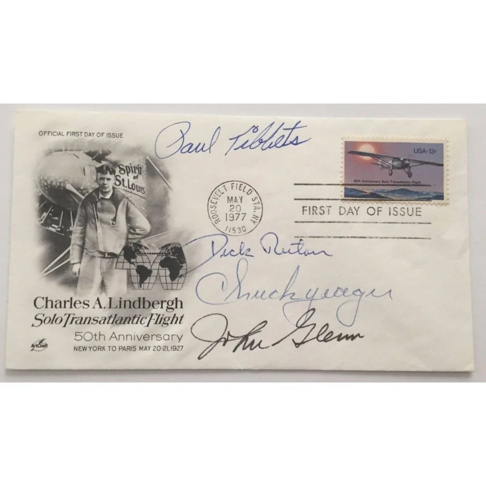 Authentic Signed Envelope Collection - Chuck Yeager, Paul Tibbets, John Glenn & Dick Rutan with JSA COA | Rare Military & Aviation Memorabilia for Collectors & History Enthusiasts | Perfect for Display in Home Offices, Museums & Personal Collections