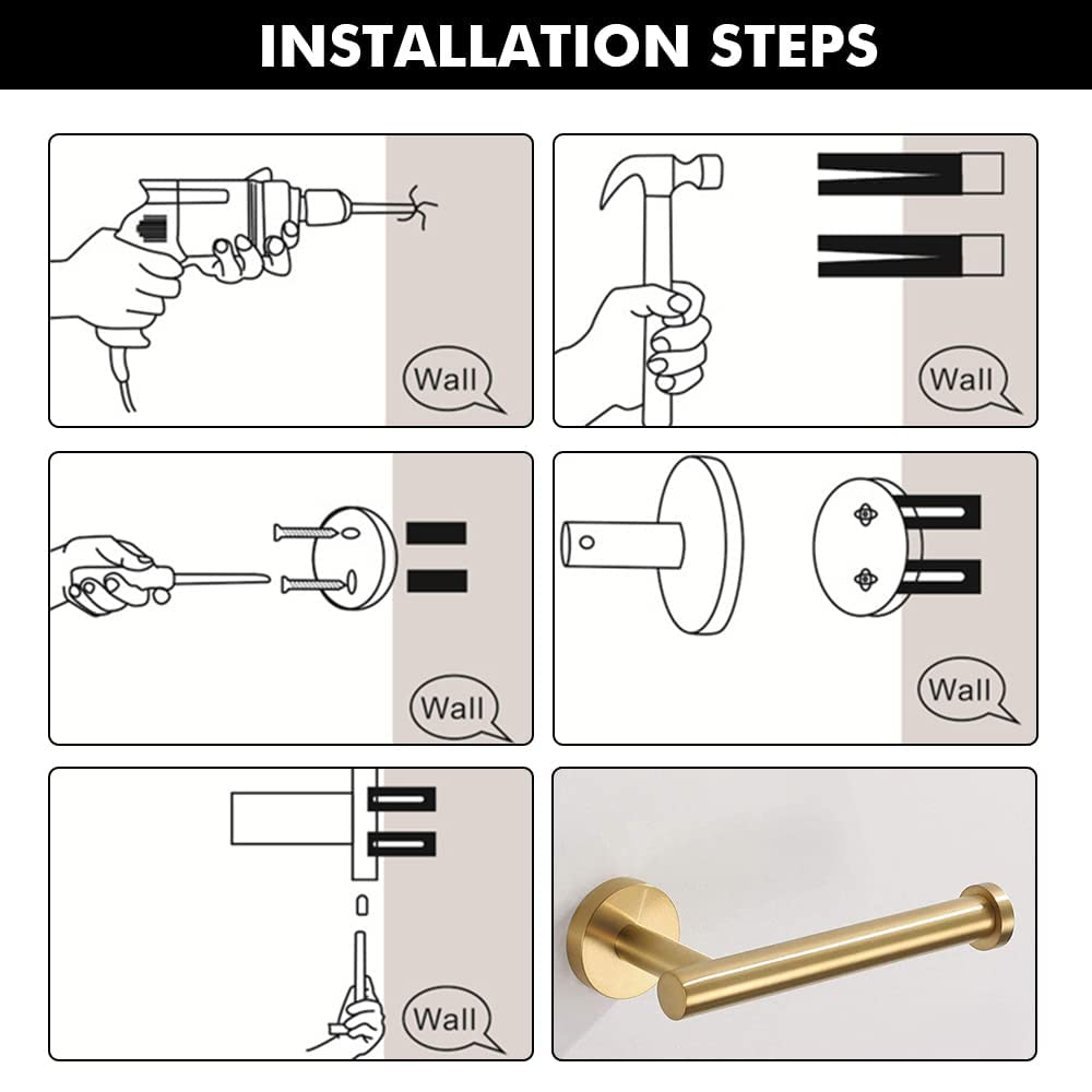 Brushed Gold Toilet Paper Holder - Modern Square Stainless Steel Wall Mount Bathroom Tissue Roll Holder (5.51 Inch) - Perfect for Contemporary Homes, Luxury Hotels & Spa Bathrooms