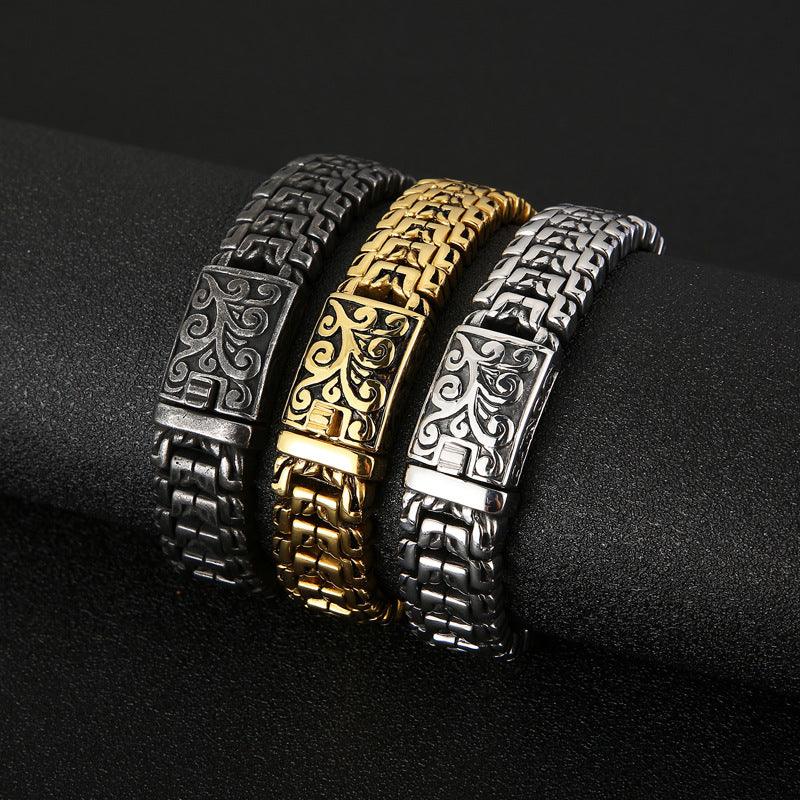 Stylish Men's Titanium Steel Hip Hop Bracelet - Trendy European & American Fashion, Personalized Flower Design - Perfect for Streetwear, Gifts & Hip Hop Culture