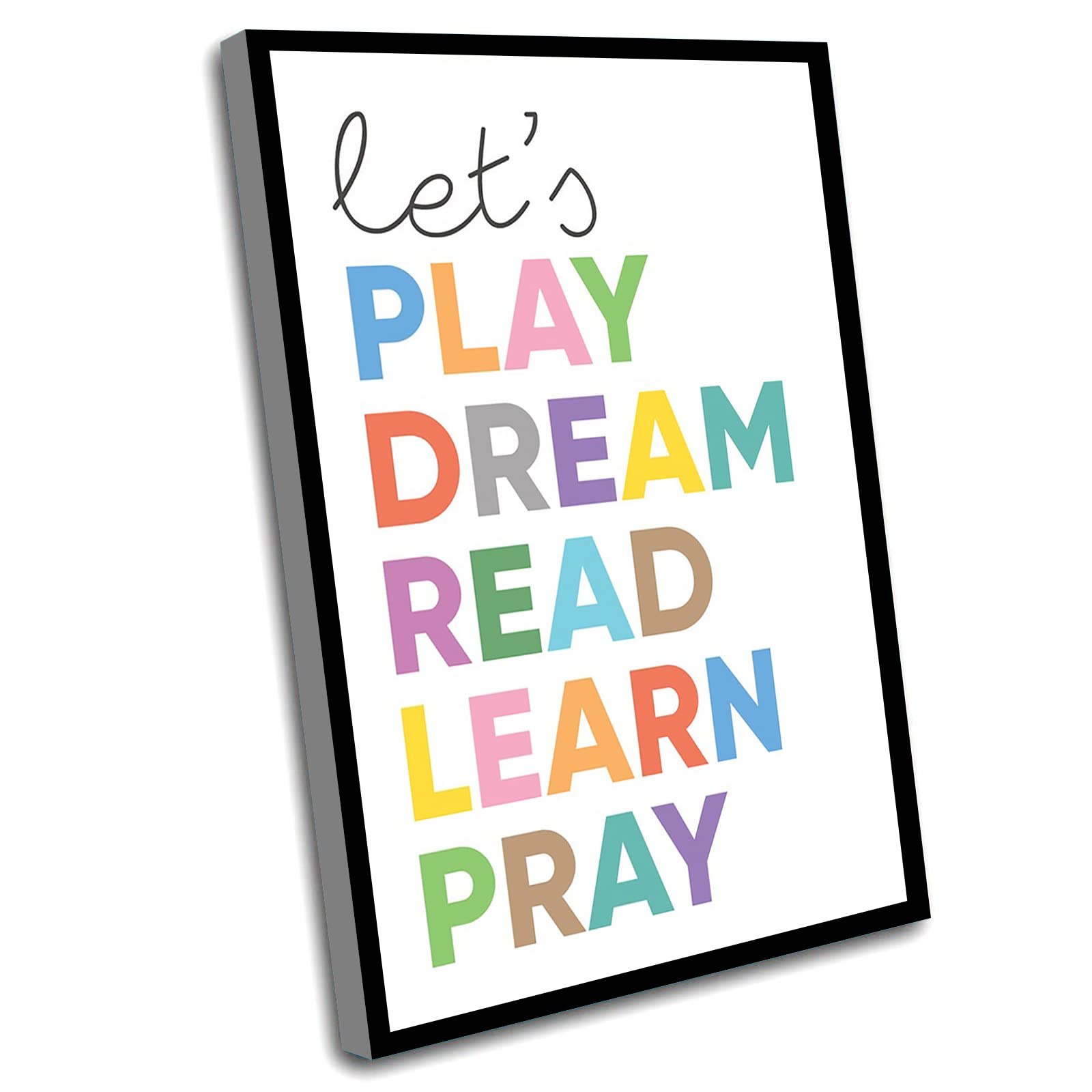 Inspirational Classroom Wall Art - Be Strong & Courageous Christian Print with Motivational Quotes (8x12 Inch Framed) - Perfect for Nursery, Playroom, Homeschool & Classroom Decor - Encouraging Kids to Pray, Learn, Dream & Play