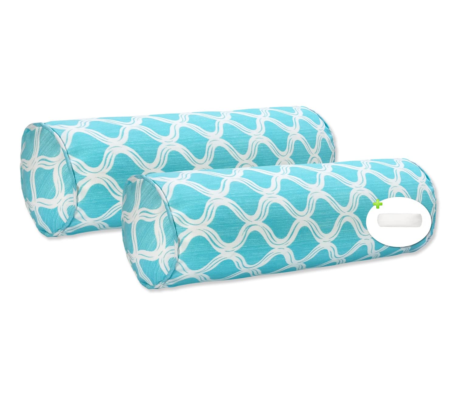 Fabritones 2-Pack Outdoor Waterproof Decorative Bolster Pillows with Inserts - 20x6 Inch Fade Resistant Patio Cushions for Garden, Sofa, Bed & Furniture - Geometric Blue Design - Perfect for Outdoor Lounging, Poolside Relaxation & Home Decor