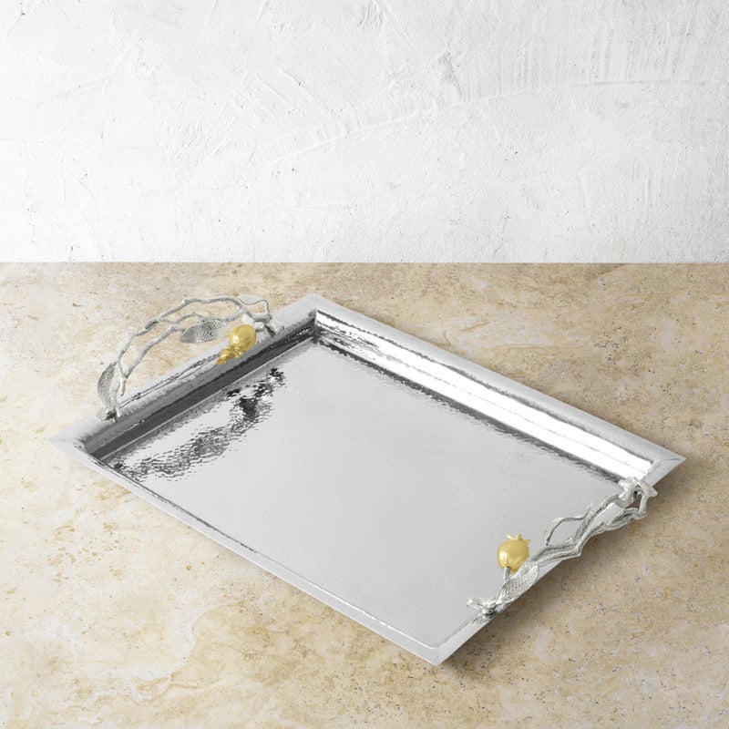 Elegant Pomegranate Silver & Gold Serving Tray - Perfect for Holiday Entertaining, Wedding Gifts & Home Decor