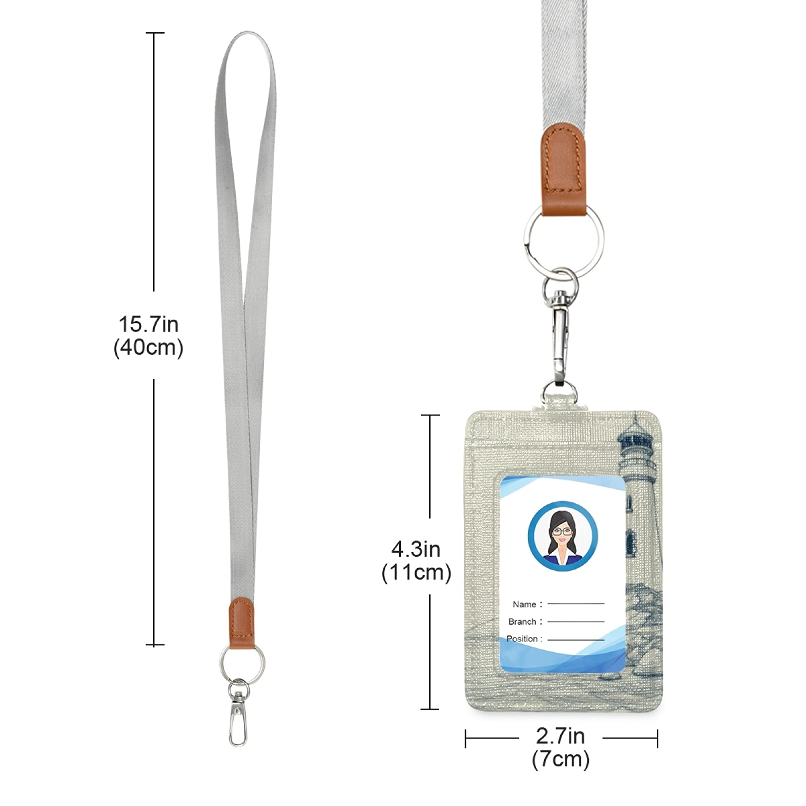 Vertical Leather ID Badge Holder with Lanyard - 2 Card Slots & Clear Window for Office & School Staff