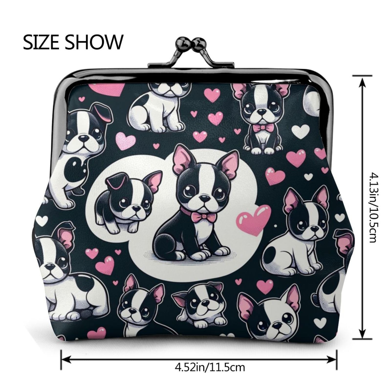 Genuine PU Leather Buckle Coin Purse - Adorable Boston Terrier Puppy Design - Kiss-Lock Wallet for Women & Girls - Perfect for Change, Coins & Small Essentials - Great Gift for Dog Lovers, Everyday Use & Travel Accessories