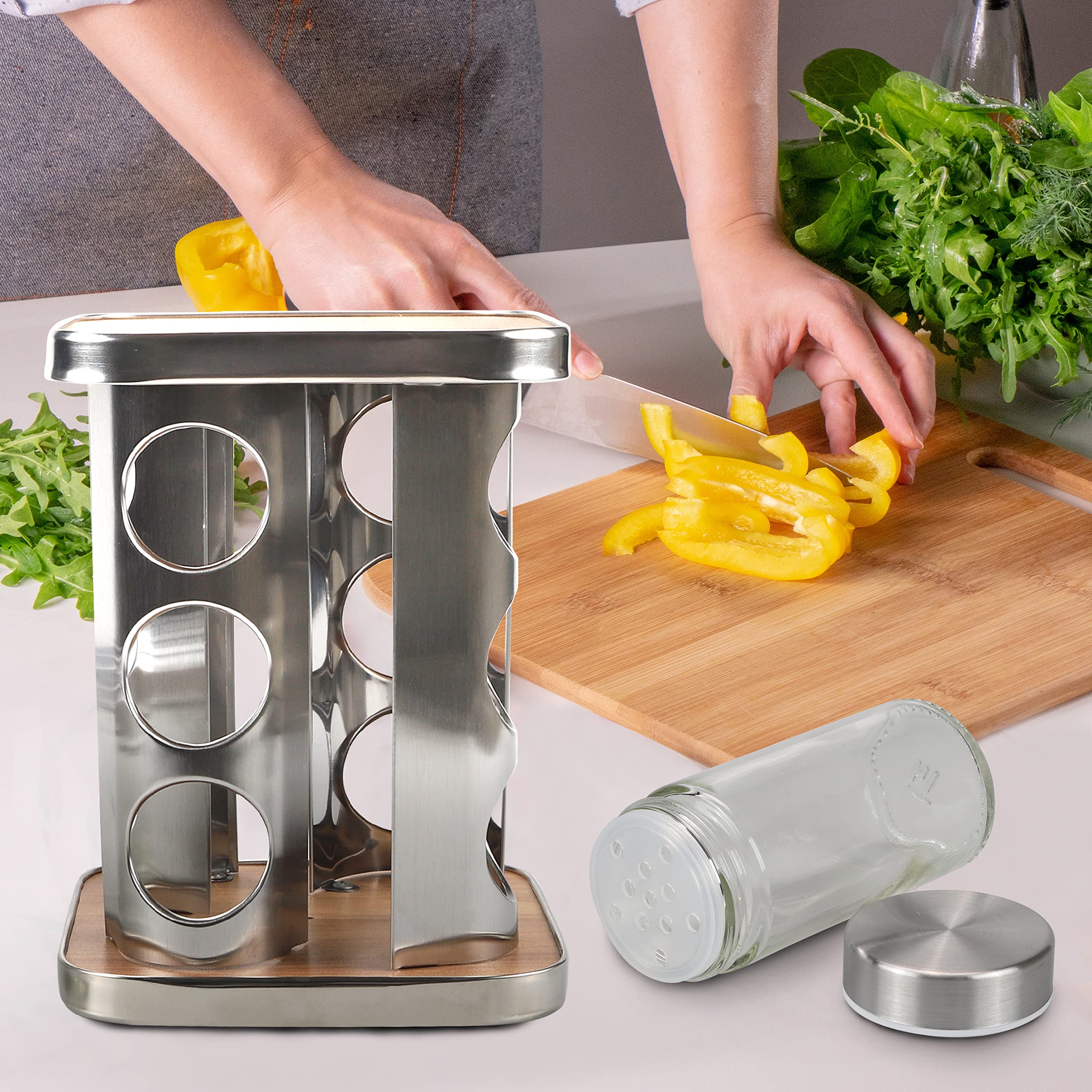Stainless Steel Rotating Spice Rack Organizer - 12 Jar Countertop Spice Carousel Tower for Kitchen, Cabinet & Pantry Storage - Perfect for Cooking, Baking & Organizing Spices