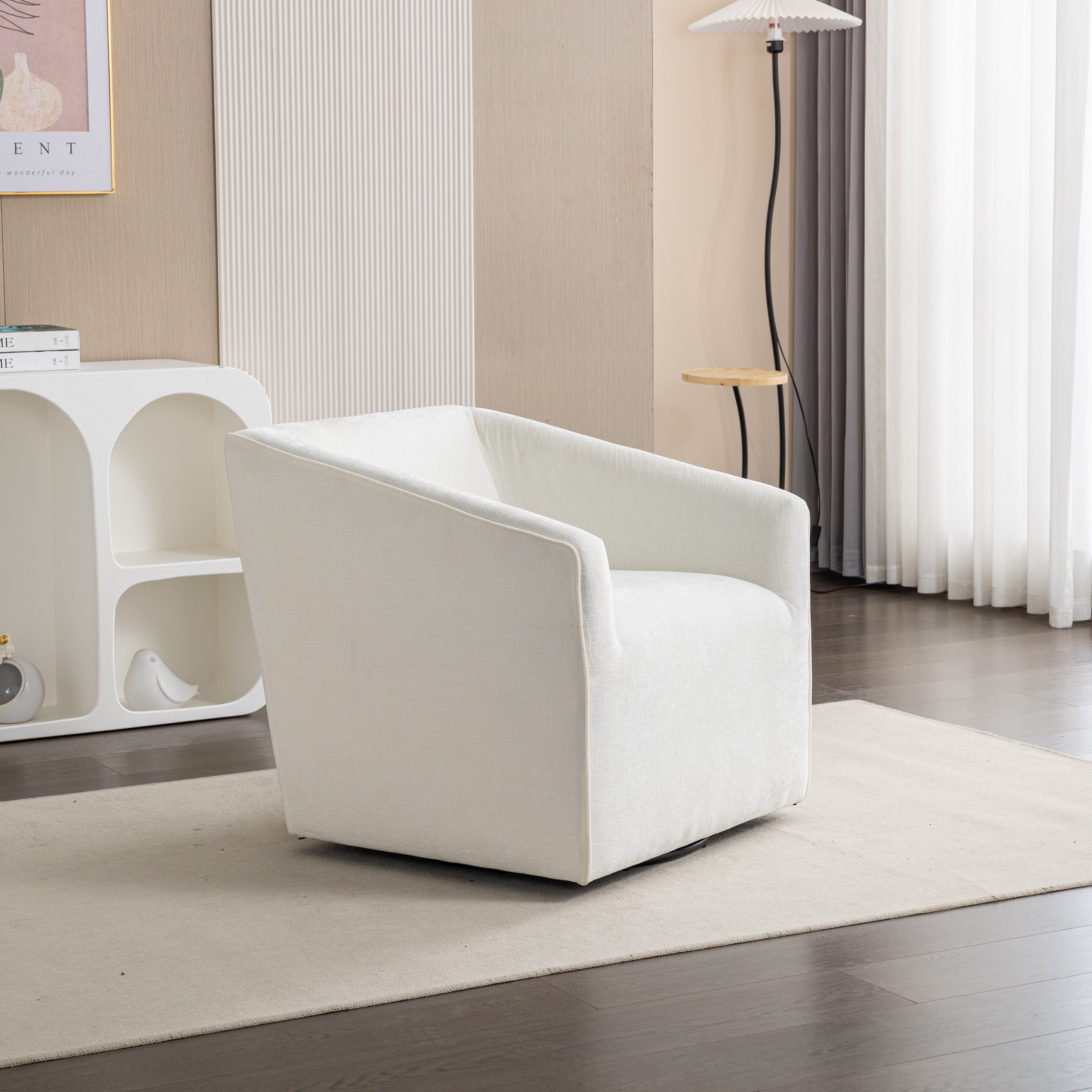 Roundhill Furniture Modern Upholstered Barrel Swivel Armchair - 360° Rotation, Comfortable Lounge Chair for Living Room, Office, or Reading Nook