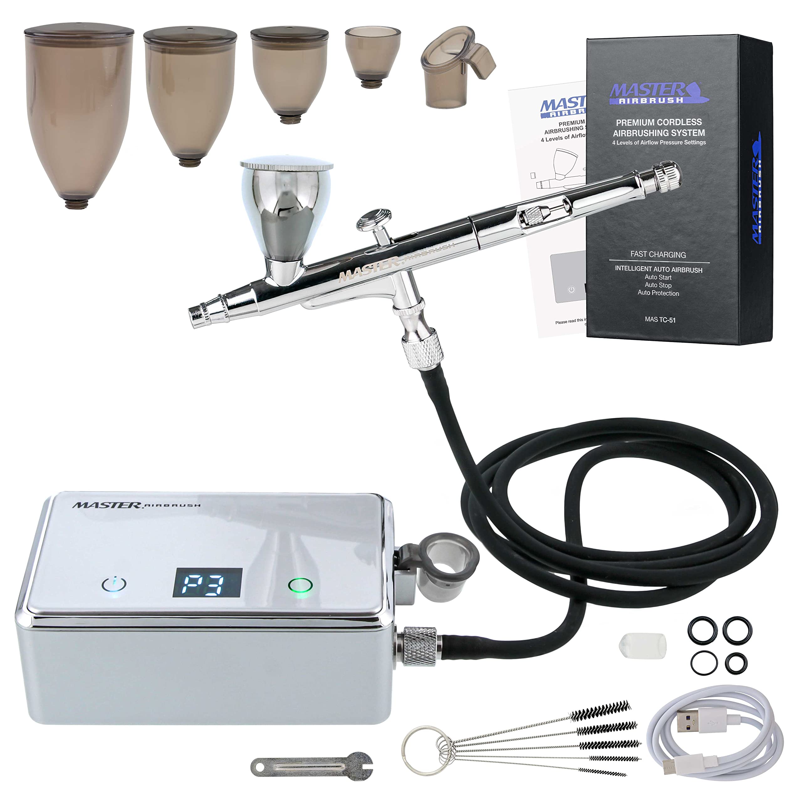 Master Airbrush Cordless Airbrushing Kit - 20-36 PSI Rechargeable Compressor for Artists, Hobbyists & Professionals - Perfect for Acrylic Painting, Makeup, Cake Decorating, Crafts & Model Building - Portable DIY Art Tool for Home & Studio Use