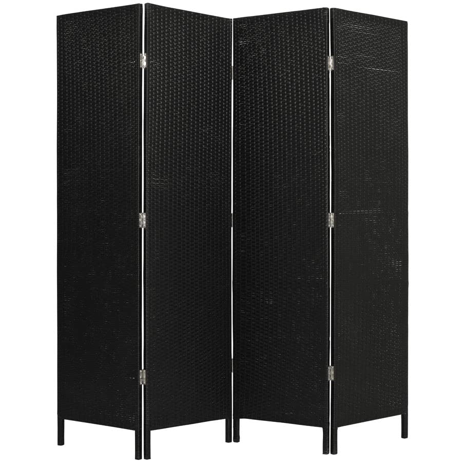 4-Panel Patio Privacy Screen - Black Resin Wicker Outdoor Room Divider - Weather Resistant for Deck, Garden, Balcony & Poolside
