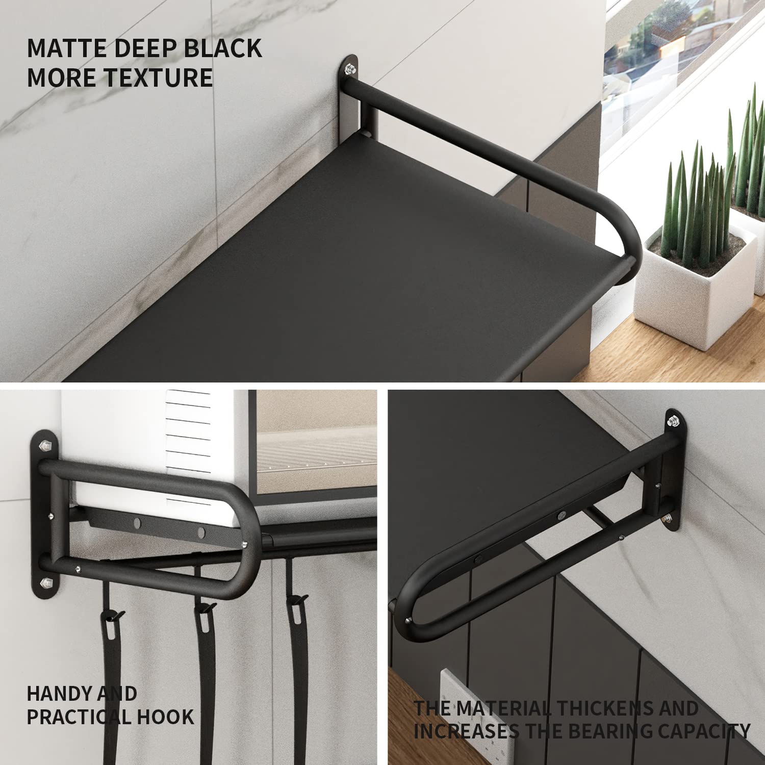 22 Inch Heavy Duty Stainless Steel Wall Shelf - Commercial & Household Grade Metal Shelving for Microwave Oven - Black Wall Mount Shelf with Fixing Kit (22