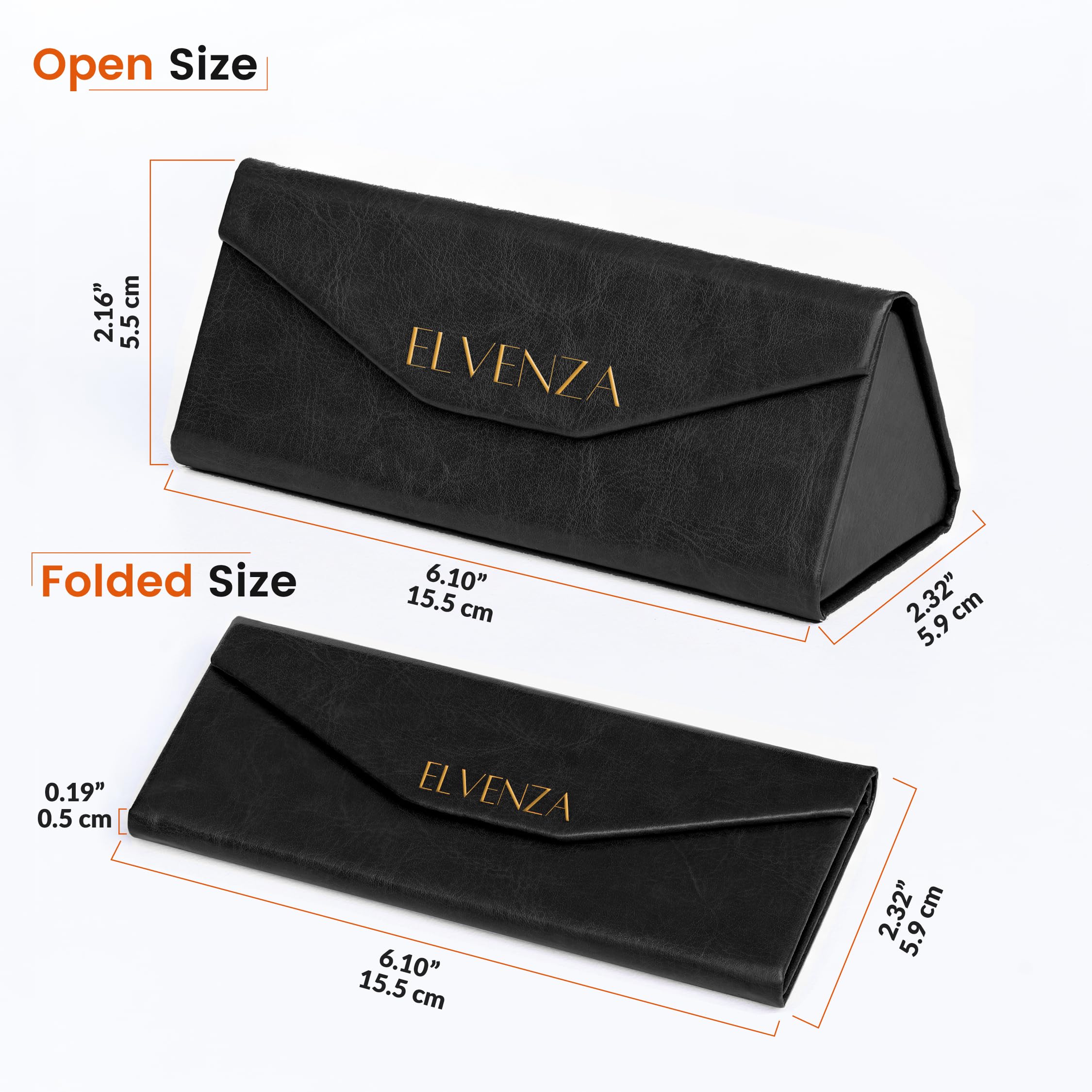 ELVENZA Foldable Glasses Case for Sunglasses & Eyewear - Includes Microfiber Cleaning Cloth | Compact Eyeglass Holder for Travel, Office & Daily Use