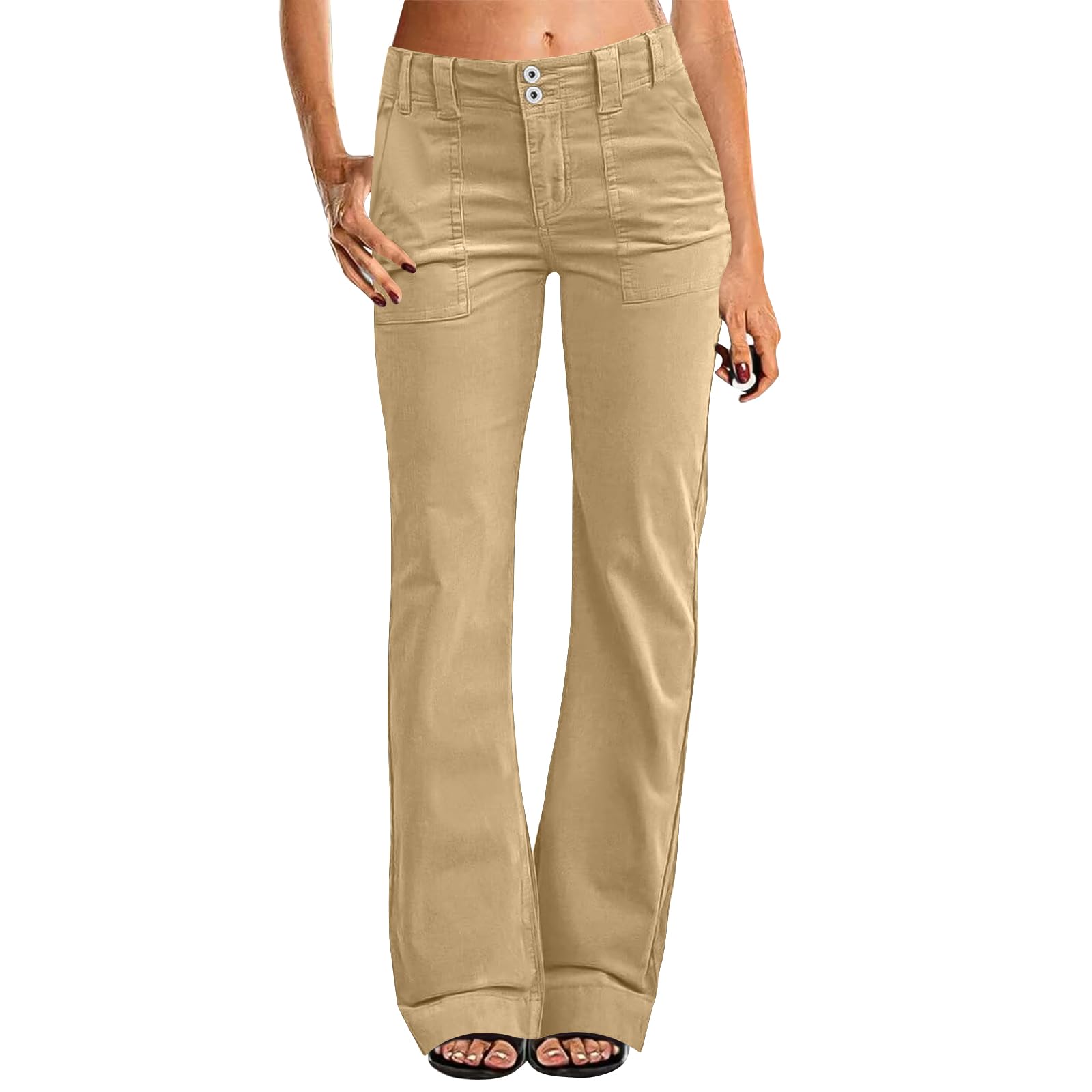 Women's Stretch Twill Wide Leg Pants - High Waisted Casual Straight Leg Chino Pants with Pockets | Office Wear, Business Casual, Weekend Outfits & Travel Essentials