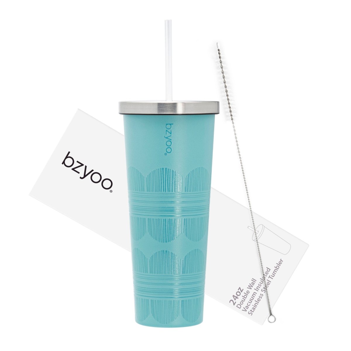 24oz Double Wall Vacuum Insulated Stainless Steel Tumbler with Straw Lid - Scribe Light Blue | Leakproof Travel Mug for Coffee, Tea & Cold Drinks | Gym, Office & Outdoor Use