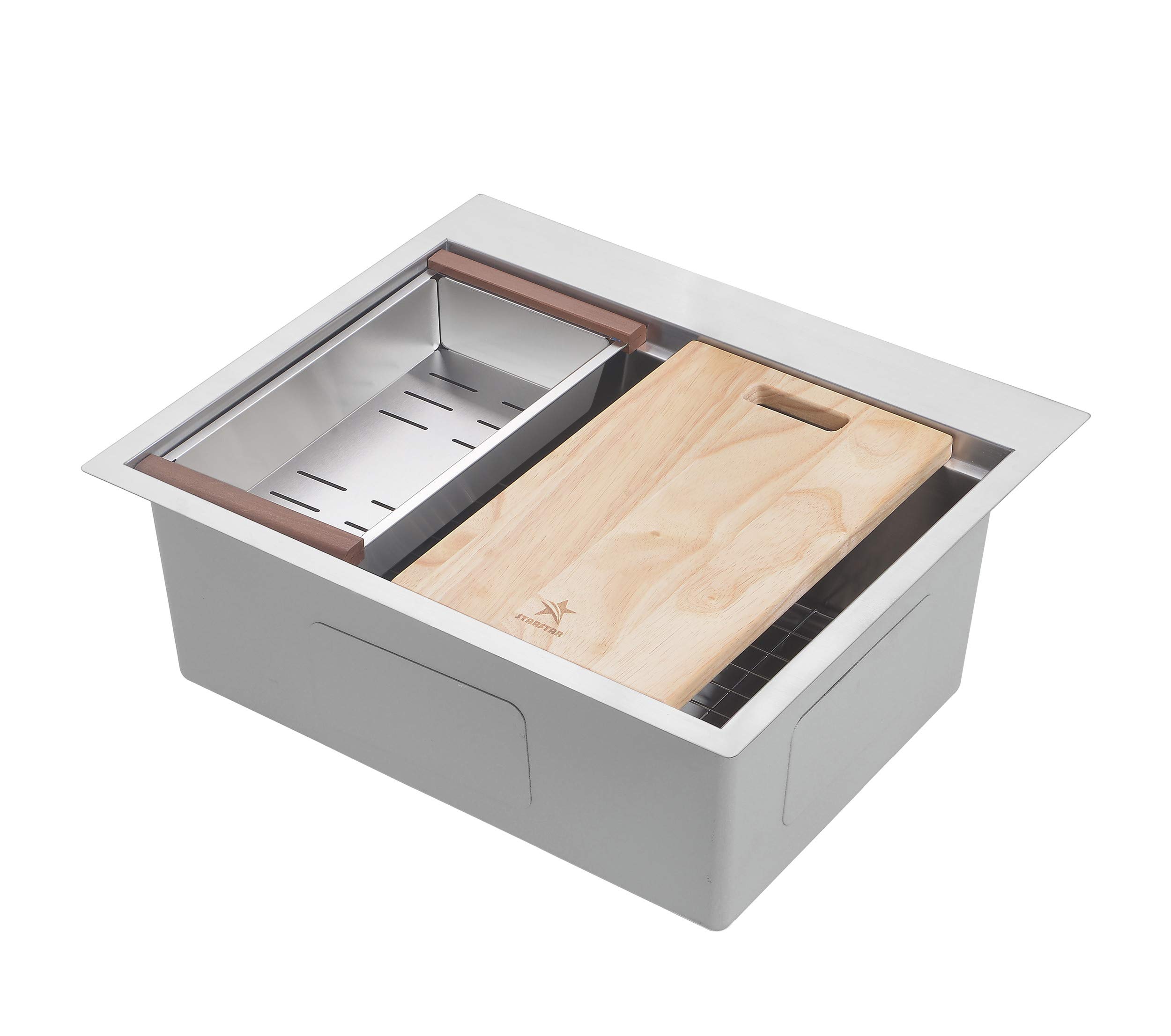 STARSTAR 304 Stainless Steel Single Bowl Kitchen Sink - Drop-in/Topmount for Workstation, Yard, Bar, Laundry & Office - Includes Drain Grid, Colander, Cutting Board & Strainer (21