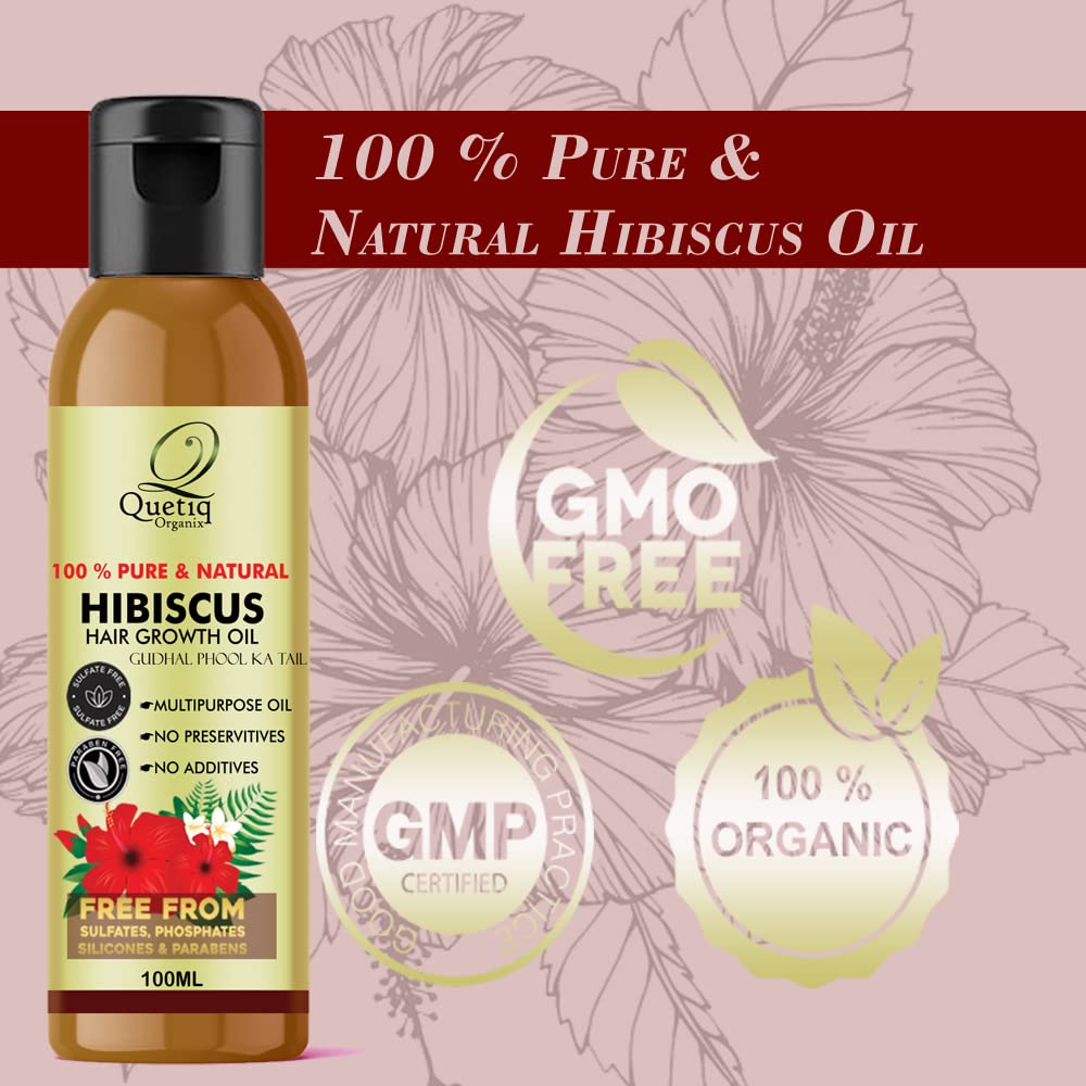 Quetiq Organix Hibiscus Hair Oil for Hair Growth & Anti Hair Fall - 100ml | Natural Hair Oil for Men & Women | Controls Dandruff & Promotes Healthy Hair | Perfect for Daily Scalp Massage & Night Treatment