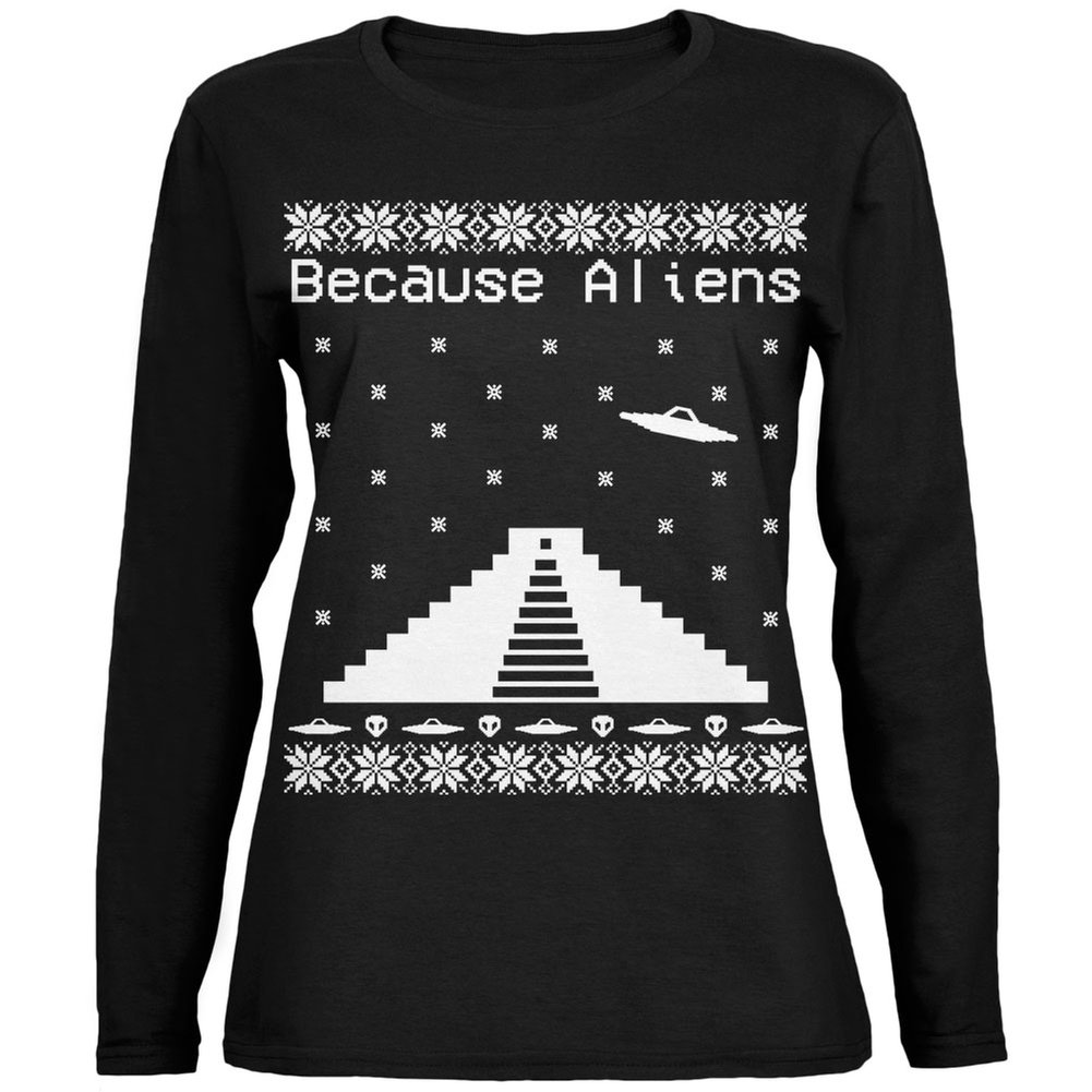 Alien Pyramid Ugly Christmas Sweater - Black Women's Long Sleeve T-Shirt for Holiday Parties & Festive Gift Giving