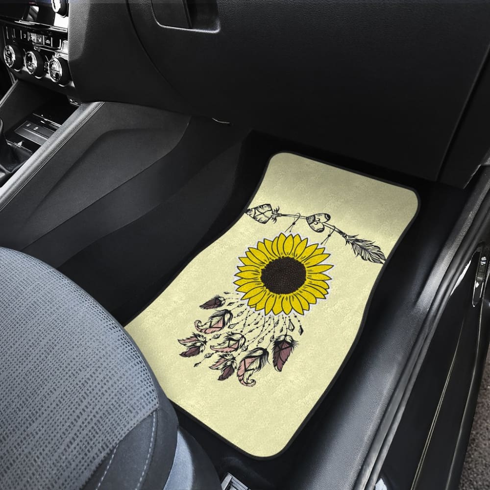 Premium Sunflower Native American Pattern Car Floor Mats - Light Yellow Background, Non-Slip, All-Weather Protection - Perfect for SUVs, Trucks & Sedans - Great Gift Idea for Car Enthusiasts