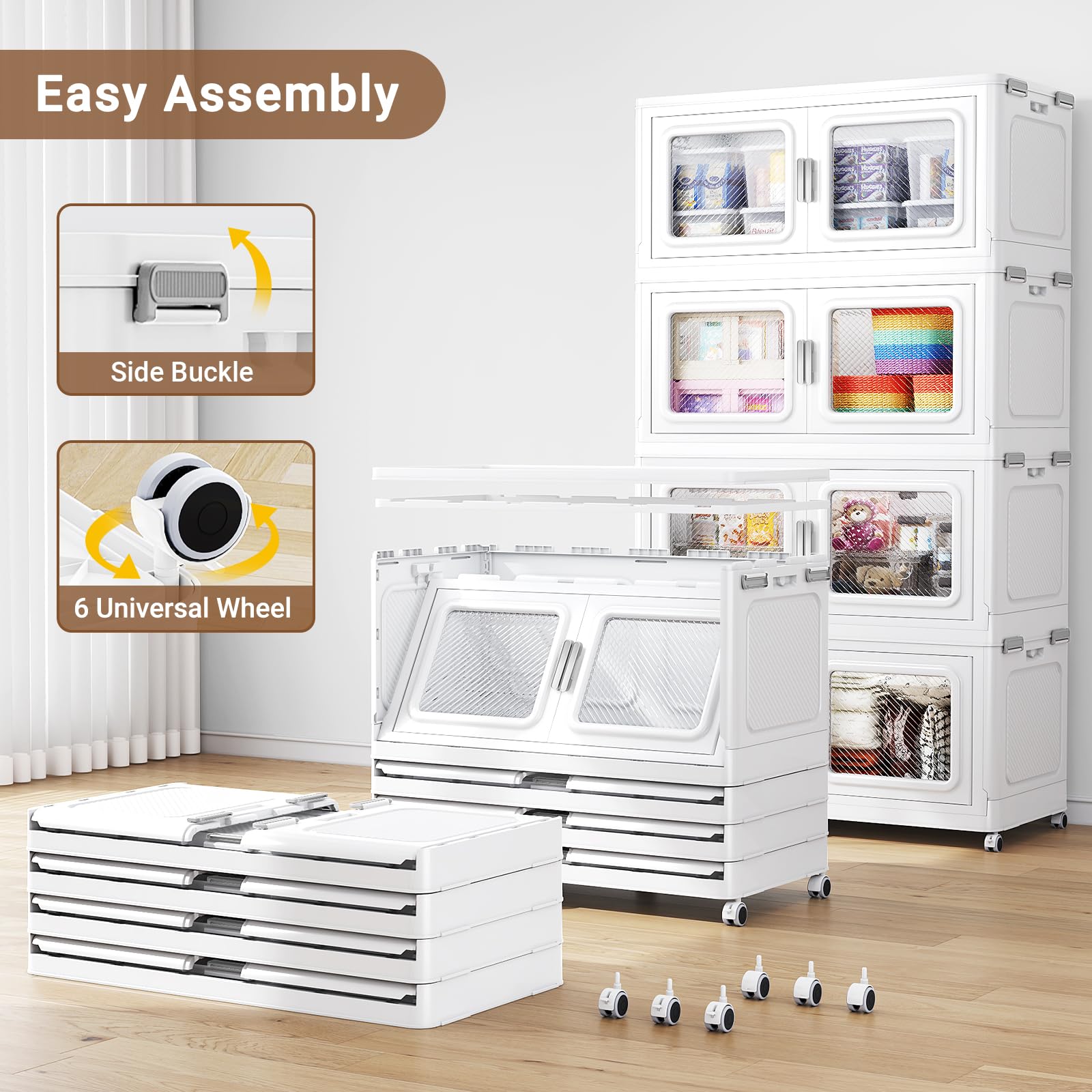 225 Gallon Extra Large Storage Bins with Lids - 900 Quart Heavy Duty Plastic Stackable Storage Containers with Wheels - Collapsible Closet Organizer & Storage Drawers for Cabinet, Bedroom, Office (3 Pack) - Perfect for Home Organization, Moving & Seasonal Storage