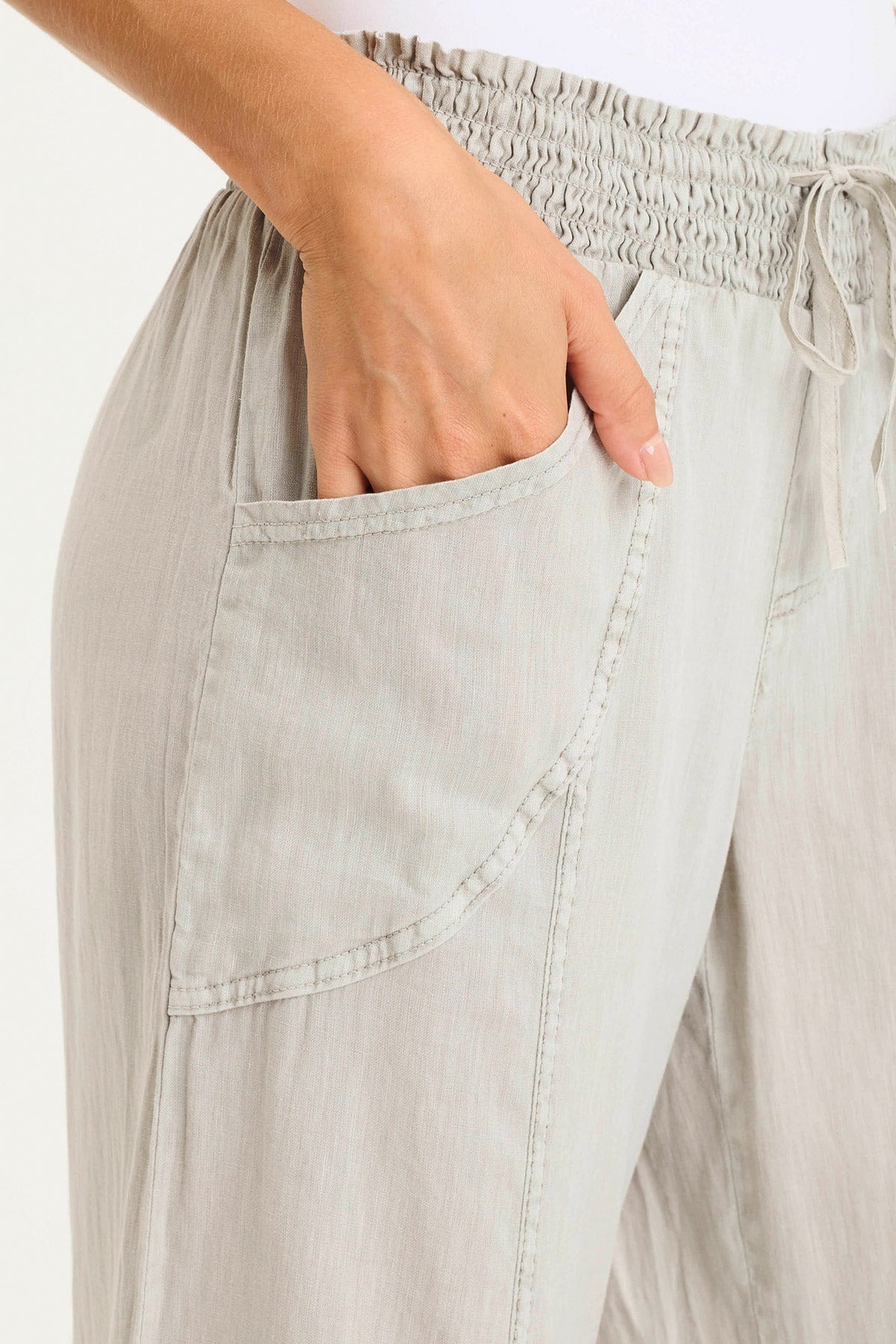Pia Paper Bag Waist Linen Wide Leg Pants for Women - High Waisted Casual Trousers with Elastic Belt for Summer & Office Wear