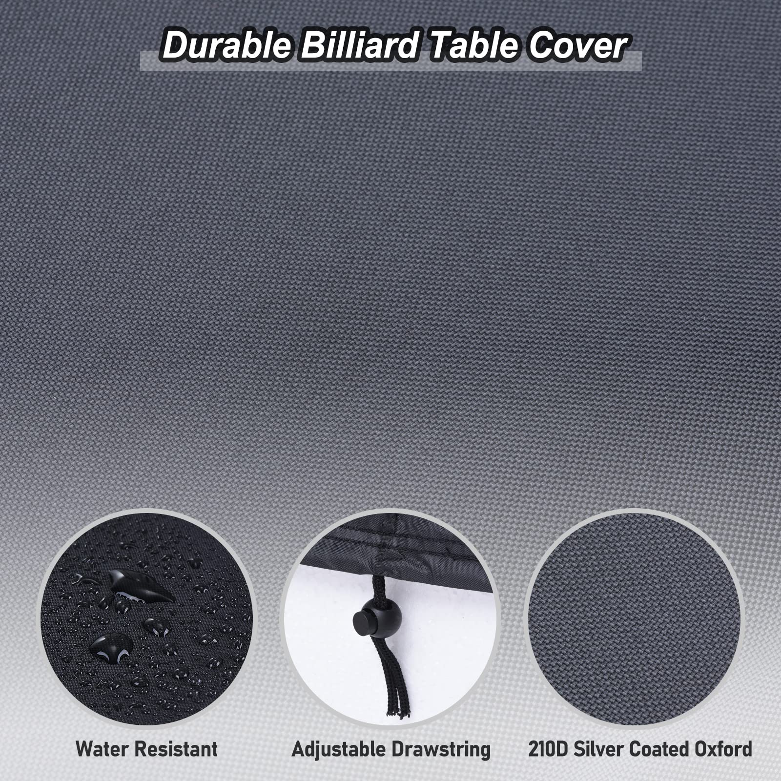 PATIKIL 8FT Waterproof Billiard Pool Table Cover - Indoor & Outdoor Dustproof, Sun & Rain Protection - Fits Patio, Snooker, and Pool Tables - Perfect for Home Game Rooms, Bars, and Outdoor Entertainment Areas (Black)