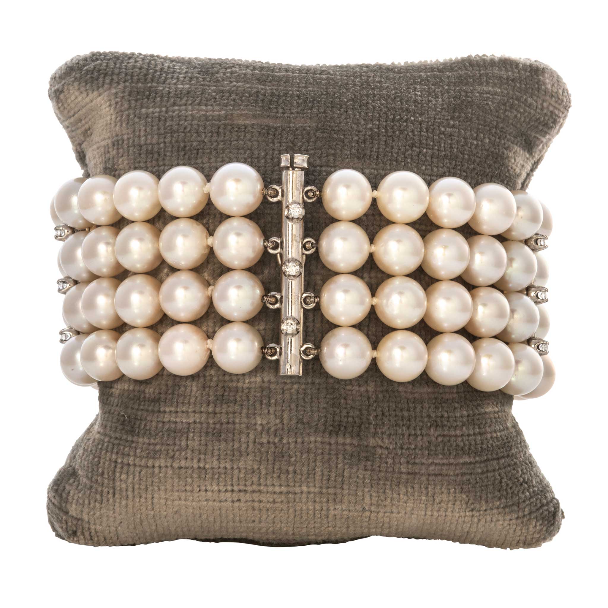 Vintage 4-Strand Pearl & Diamond 18K White Gold Bracelet for Women - Elegant Jewelry Gift for Anniversary, Wedding & Special Occasions
