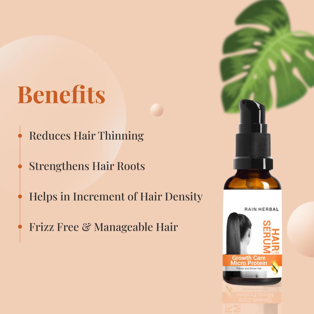 Rain Herbal Growth Care Micro Protein Hair Serum for Thicker & Shinier Hair | 30ml Natural Hair Treatment | Promotes Hair Growth & Reduces Breakage | Perfect for Daily Use, Styling & Damaged Hair Care