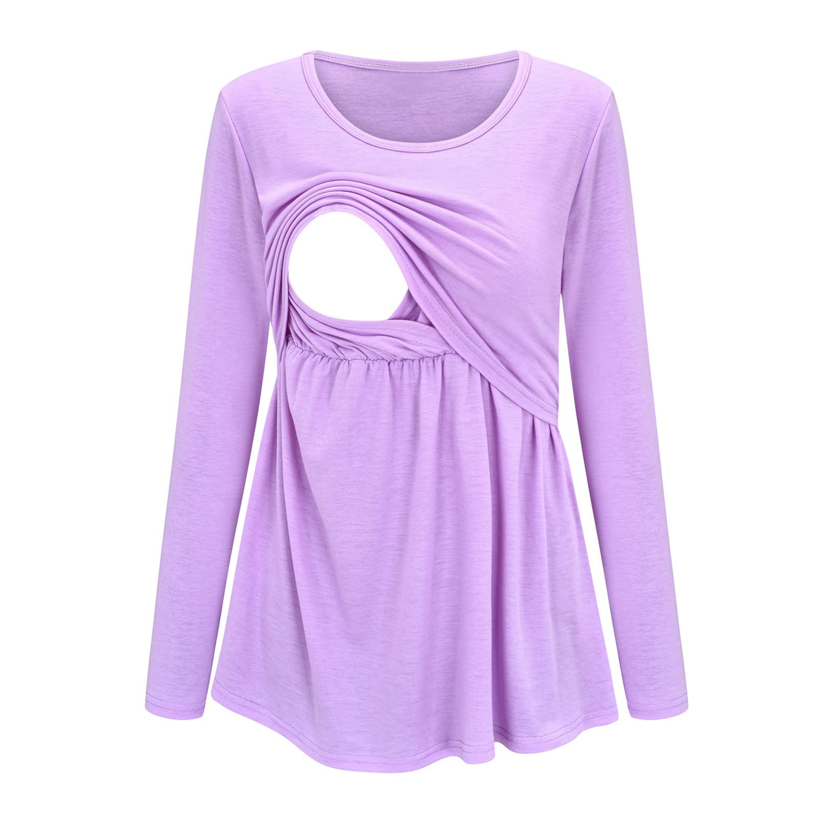 Egmy Women's Maternity Nursing Top - Long Sleeve Solid Color T-Shirt Blouse for Breastfeeding Moms (Pink, Blue) | Comfortable Pregnancy & Nursing Wear for Everyday Use