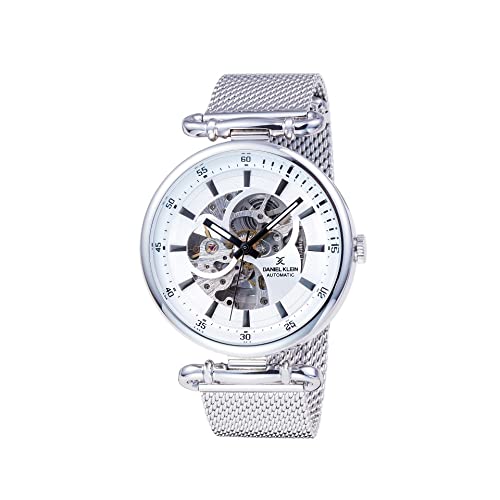 Daniel Klein Men's Stainless Steel Skeleton Watch with Mesh Band - 44mm Japanese Automatic Movement Analog Fashion Watch (DK11862-1) - Perfect for Business, Casual Wear & Special Occasions