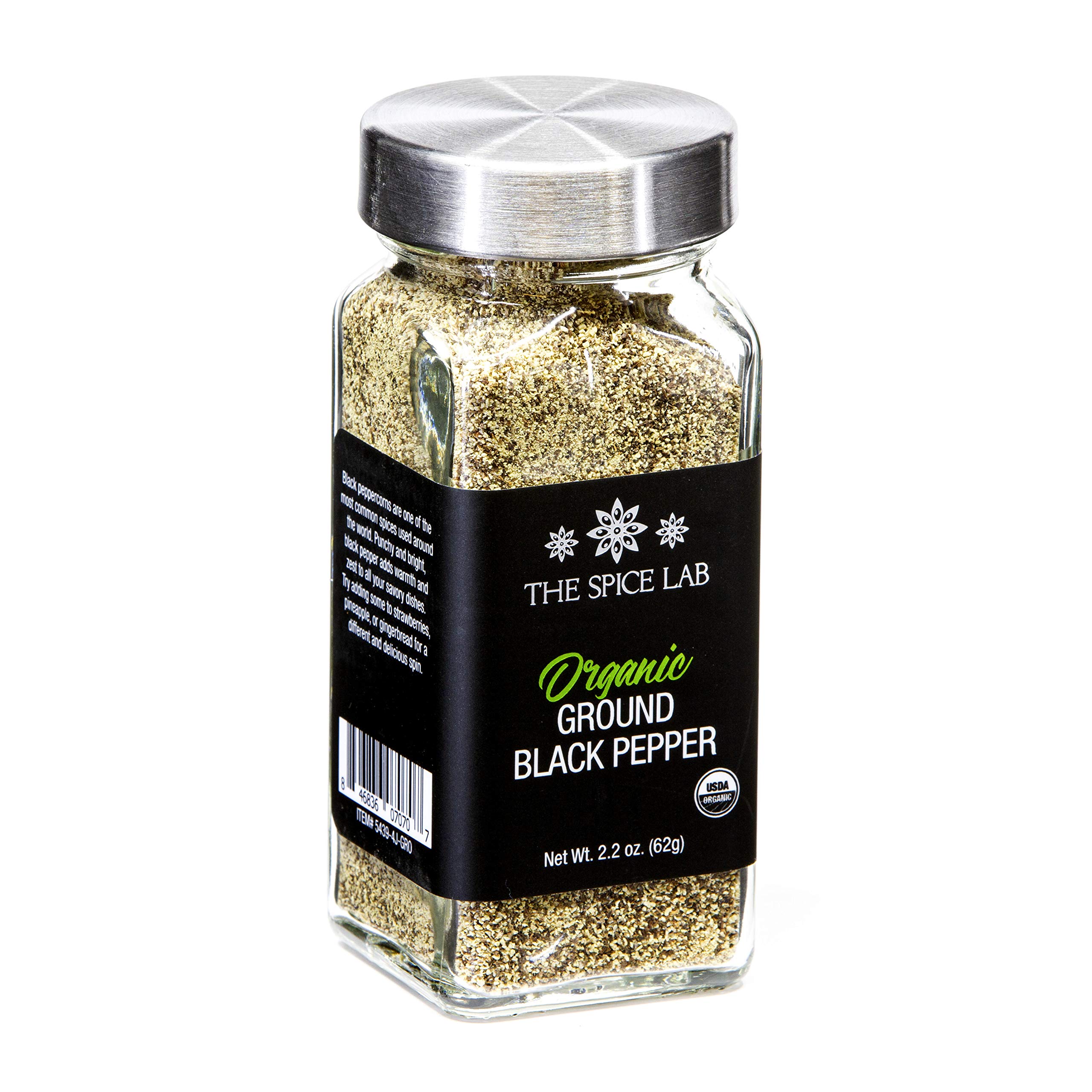Organic Black Pepper Ground - Medium Grind, Gluten Free, Non-GMO, Keto & Vegan Friendly - 2.2 oz French Jar - Premium Kosher Seasoning from Black Peppercorns - Perfect for Cooking, Grilling & Seasoning Dishes