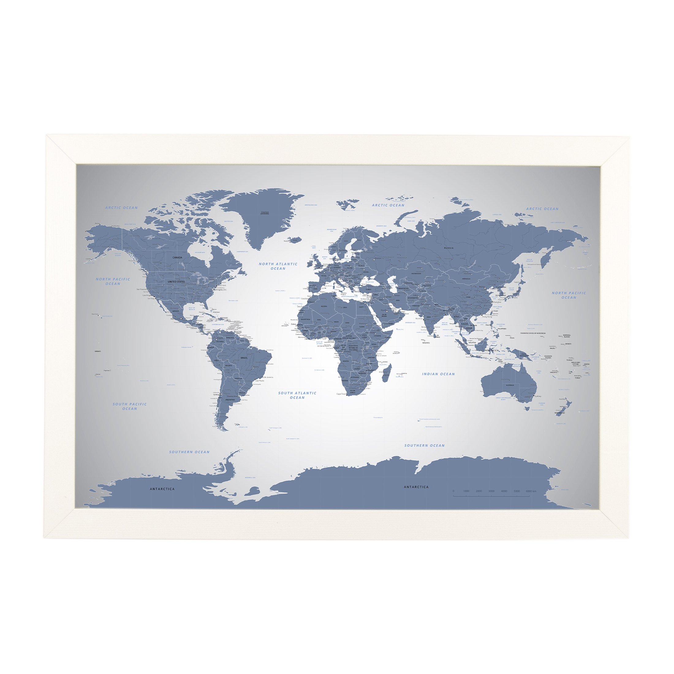Custom Push Pin Travel Map - Blue Ice World Textured White Framed Wall Art with 150 Pins | Handmade in USA | 27.5