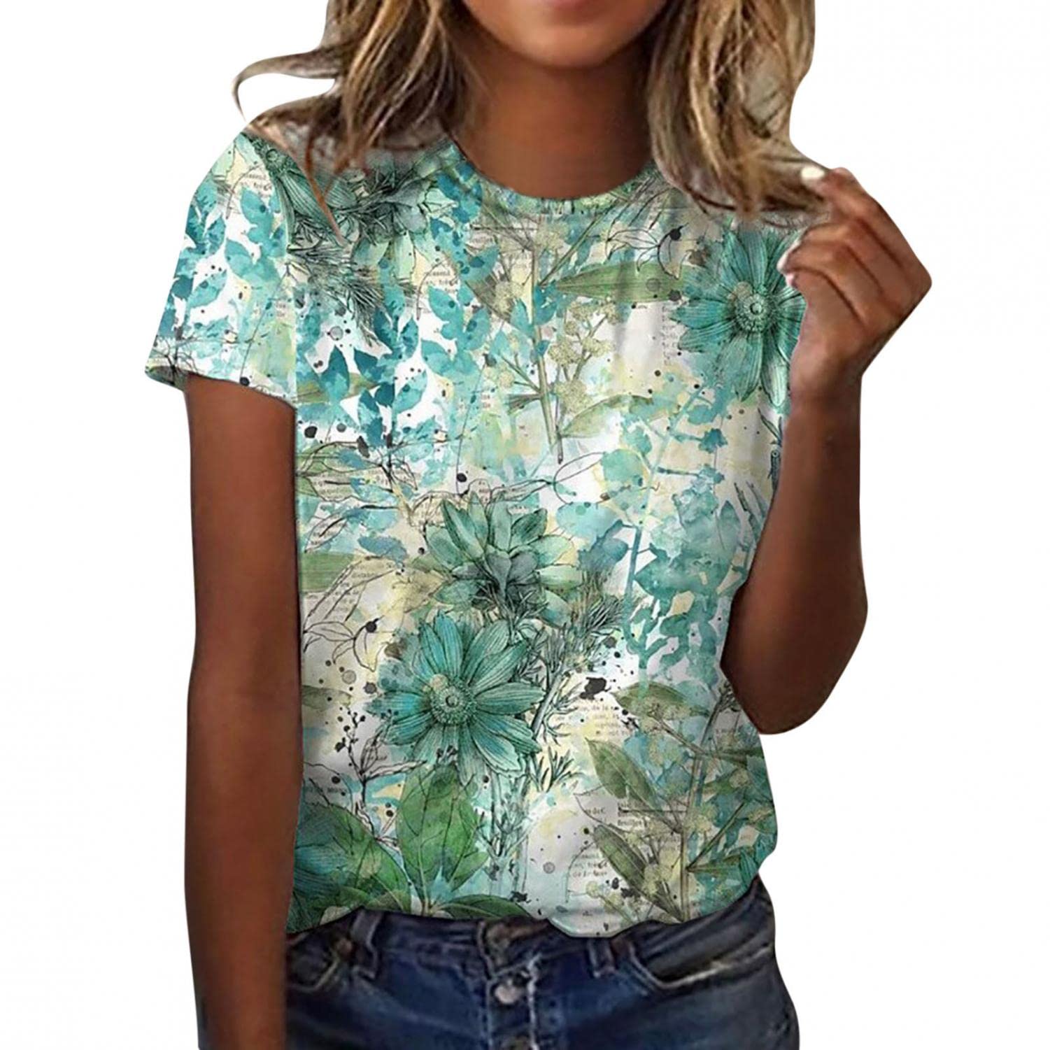 FABIURT Women's Summer T-Shirts - Cute Short Sleeve Graphic Print Loose Casual Blouse Tee Tops for Women | Perfect for Beach Outings, Casual Wear & Summer Fashion
