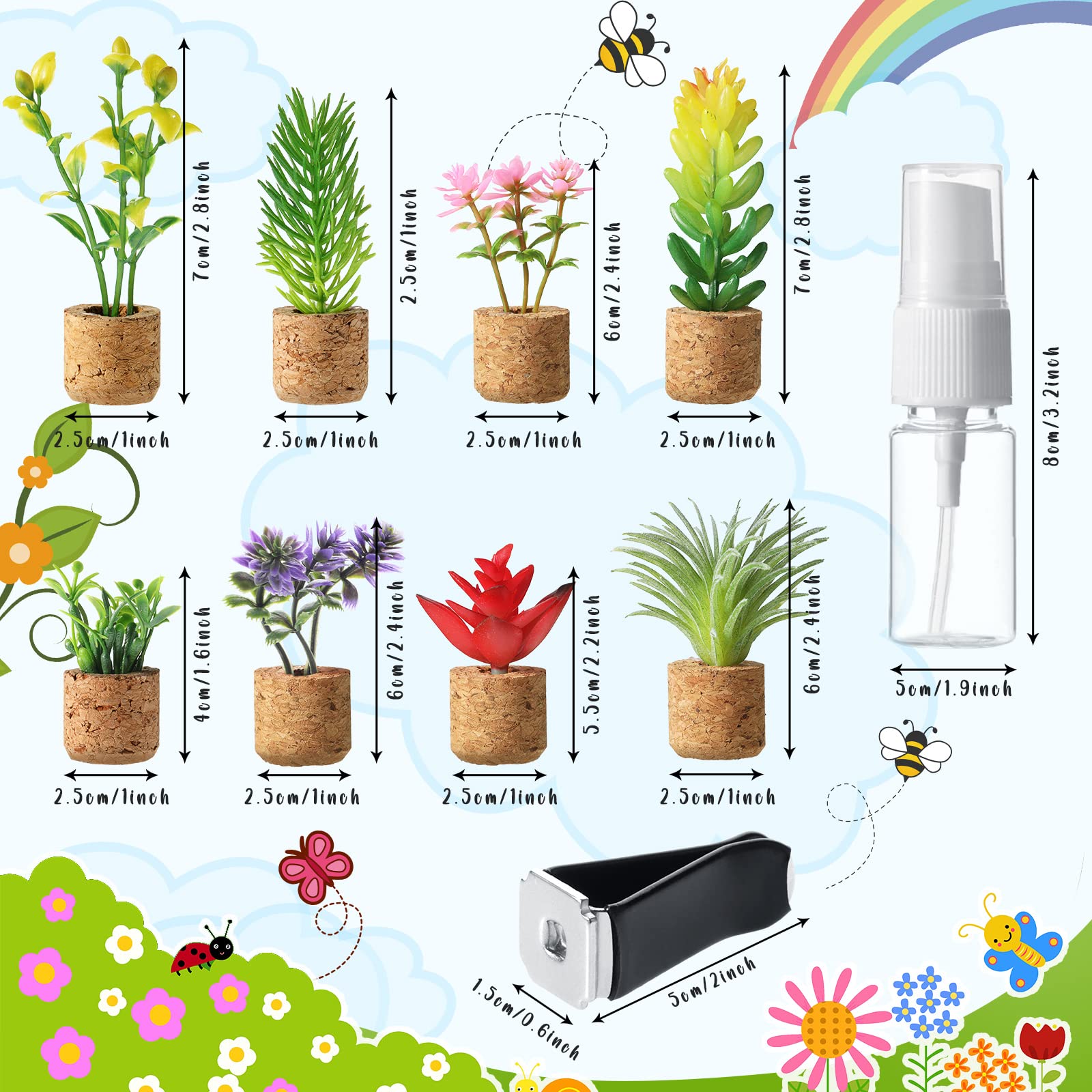 8 Pack Artificial Succulent Air Vent Clips with Essential Oil Sprayer - Mini Car Plant Decor & Air Freshener for Home, Office, and Vehicle Interior Accessories (Classic Style) - Perfect for Gifts, Dashboard Decor, and Aromatherapy