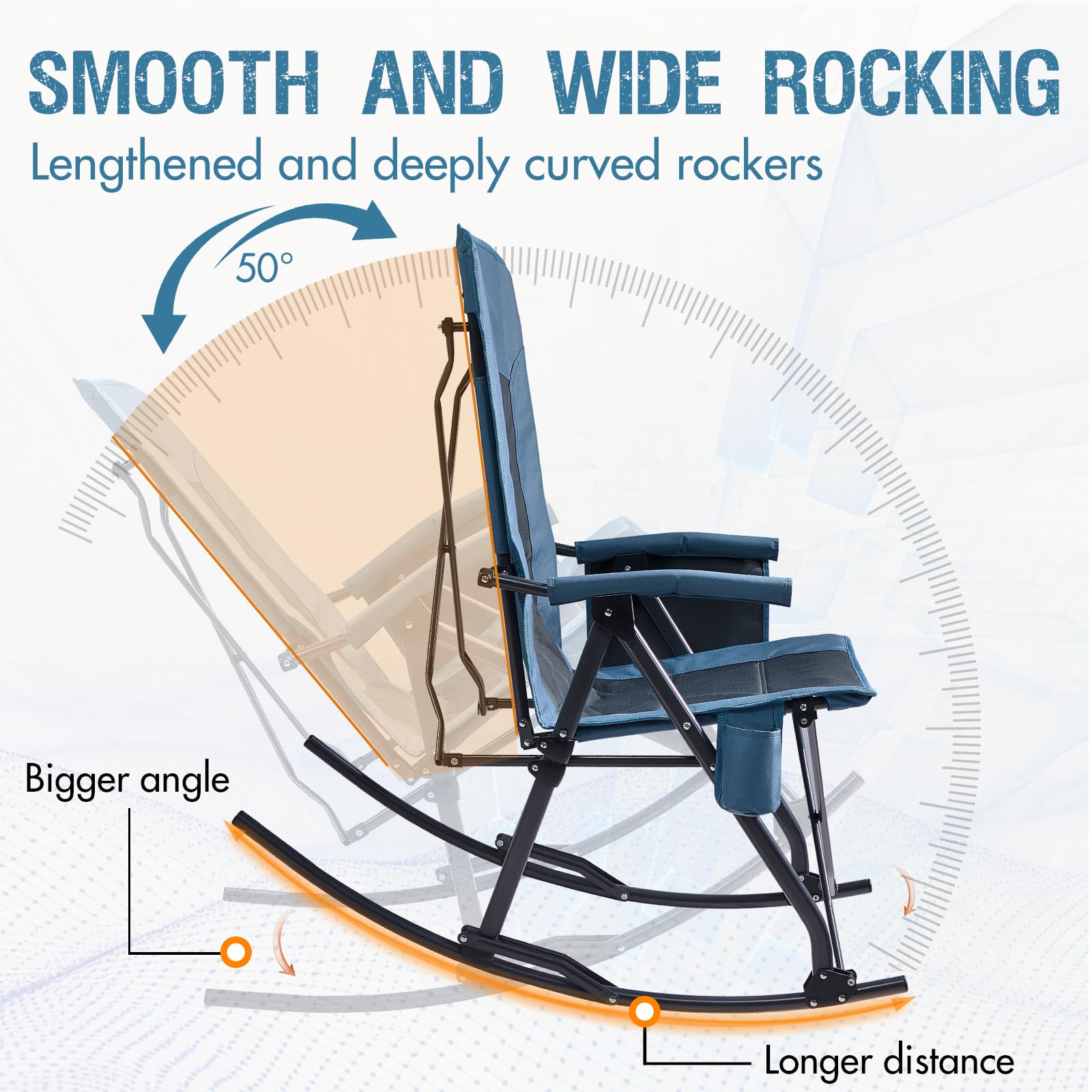 PORTAL Oversized Folding Rocking Camping Chair - Heavy Duty 400 lbs Capacity Portable Outdoor Rocker with High Back Support, Hard Armrests & Carry Bag - Perfect for Backyard, Beach, Picnics & Camping Trips